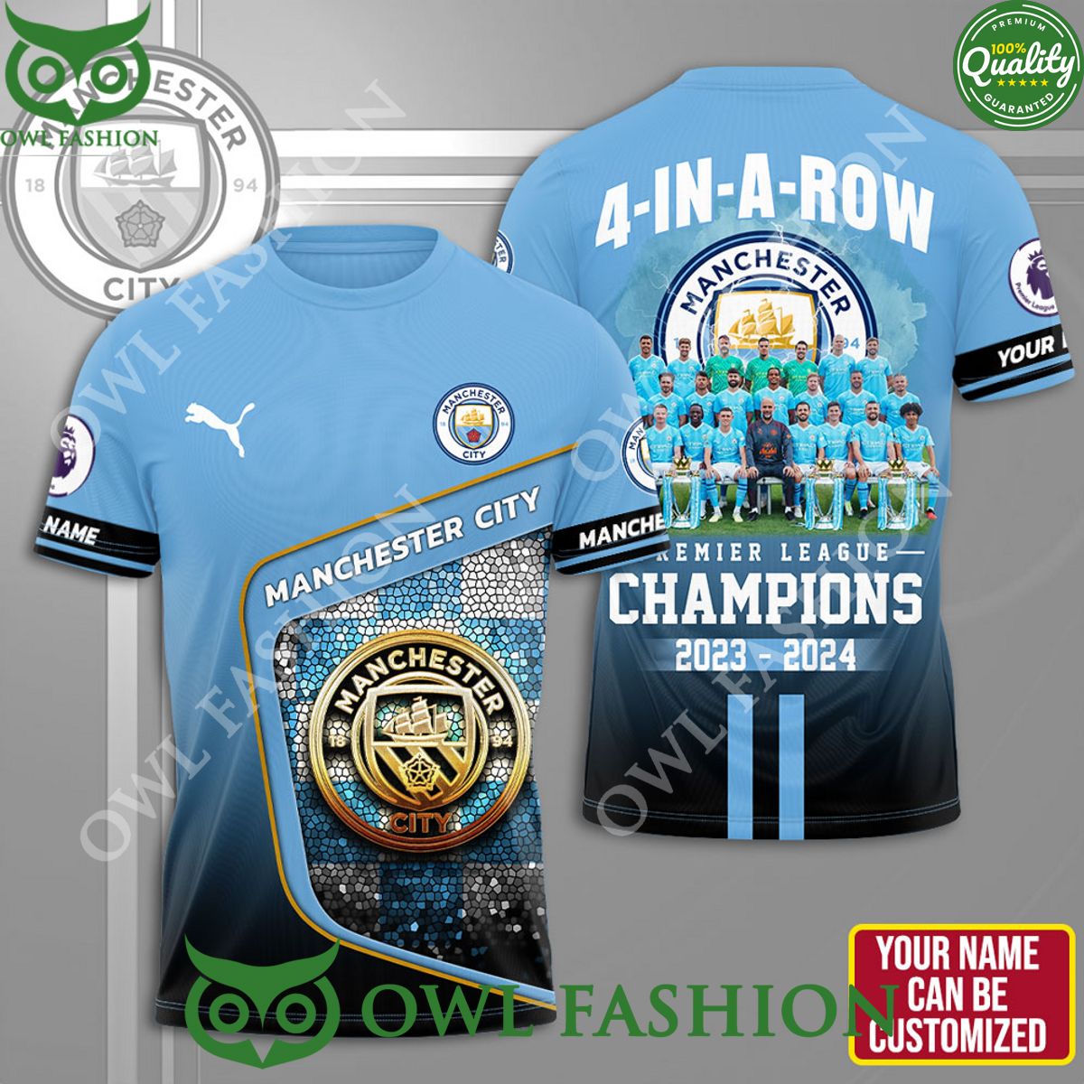 Personalized Manchester City 3D Premier League - Adult & Kids T-Shirts, Sweatshirts & Hoodies apparel design preview 1