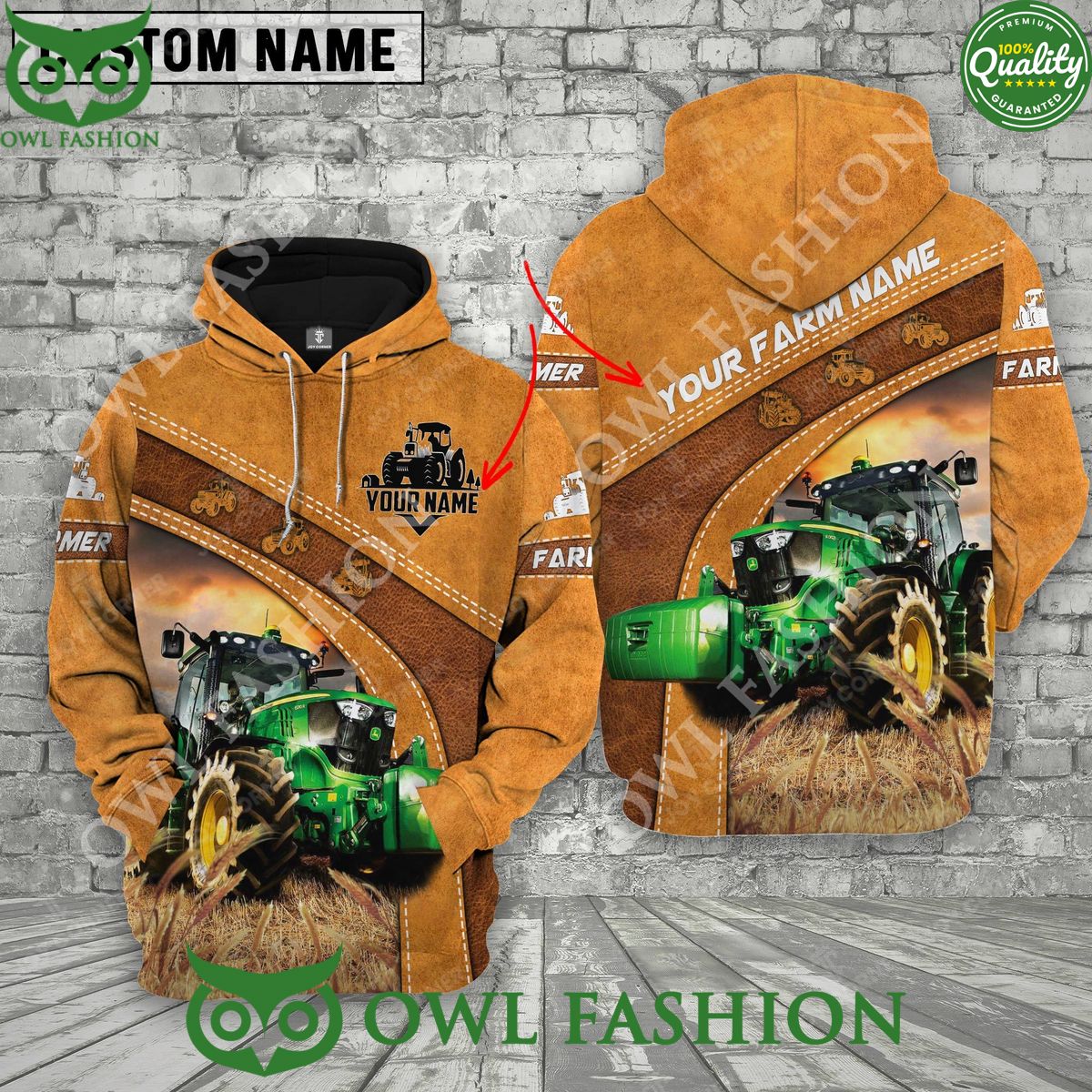 Personalized Name Farm Green Tractor Brown AOP - Adult & Kids T-Shirts, Sweatshirts & Hoodies apparel design preview 1