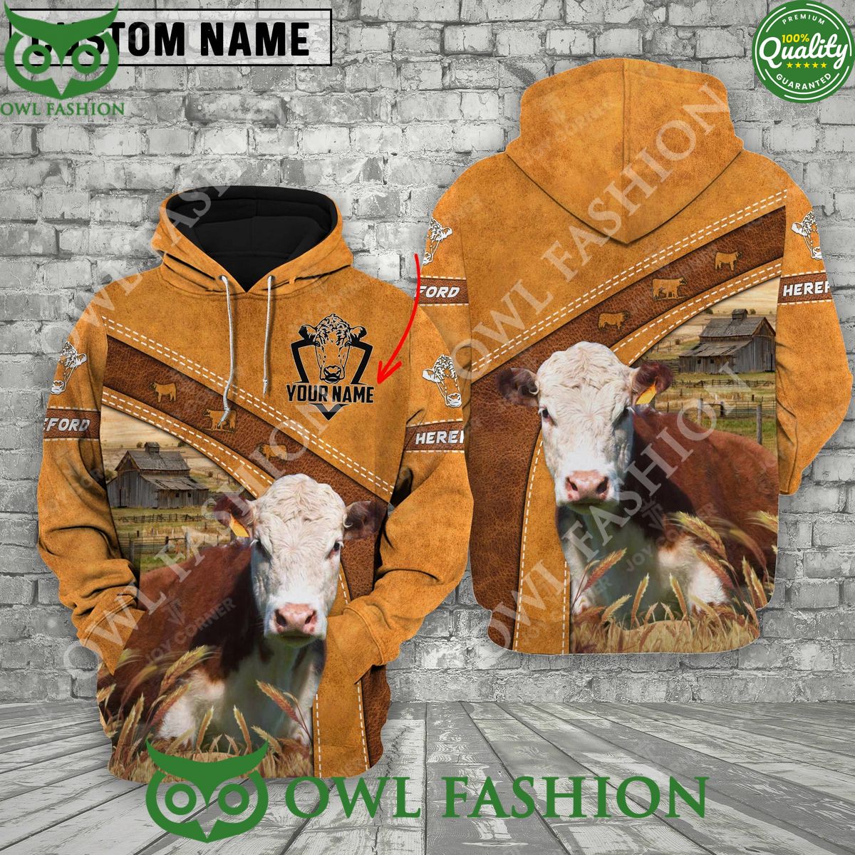 Personalized Name Farm Hereford Cattle 3D - Adult & Kids T-Shirts, Sweatshirts & Hoodies apparel design preview 1
