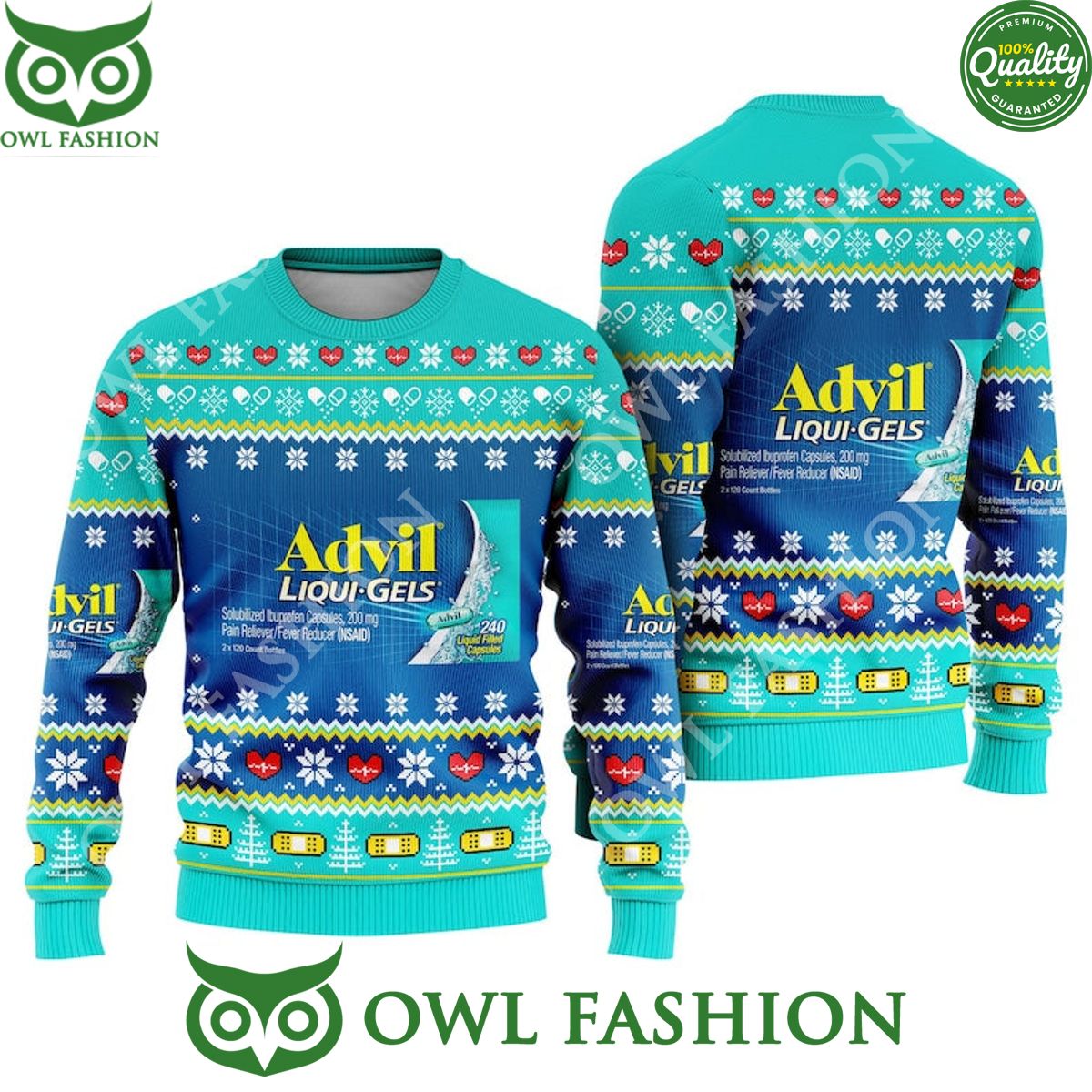 Pharmacy Nurse Medical Advil Liquigels Ugly Christmas - Adult & Kids T-Shirts, Sweatshirts & Hoodies apparel design preview 1