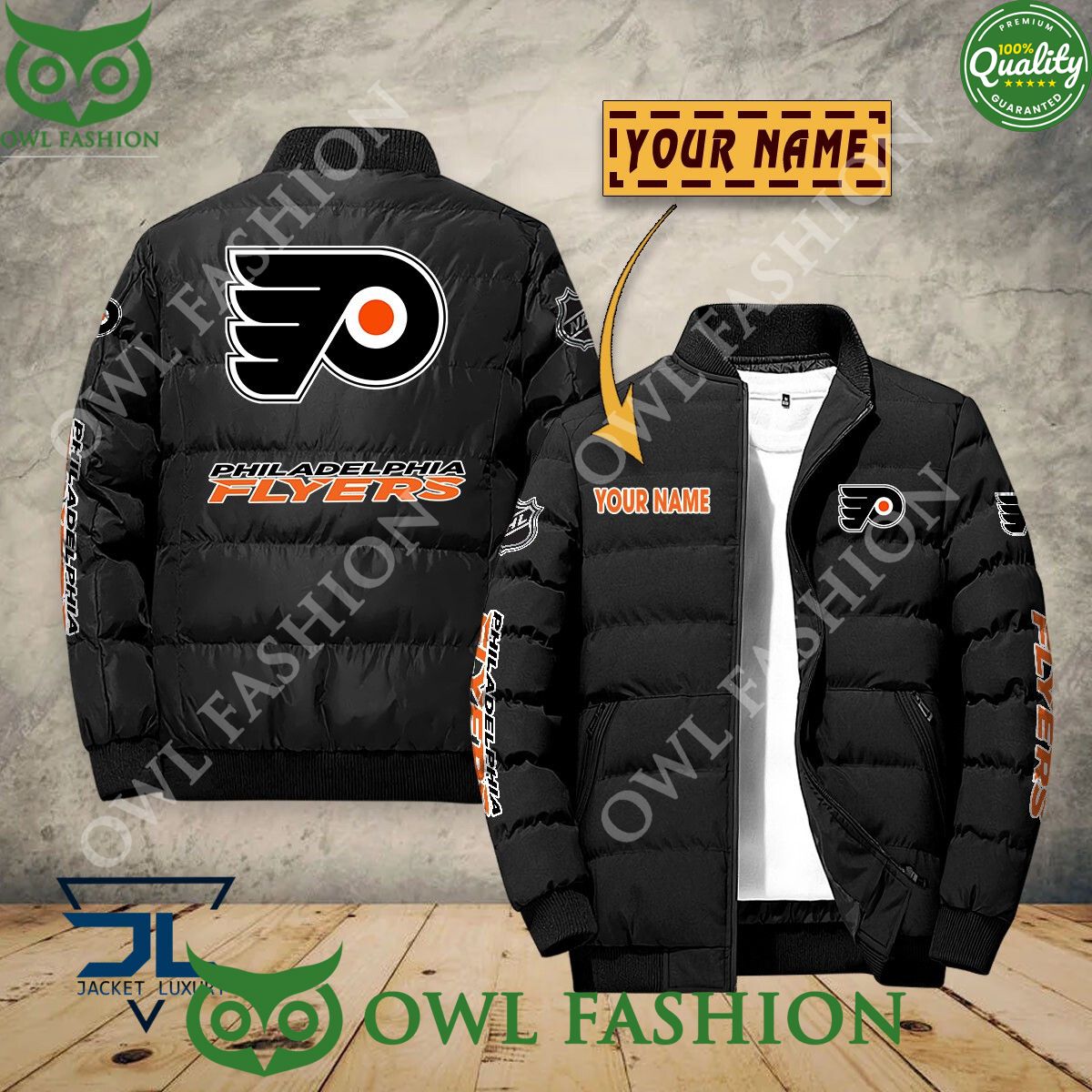 Philadelphia Flyers Custom Name NHL Ice Hockey Puffer - Adult & Kids T-Shirts, Sweatshirts & Hoodies apparel design preview 1