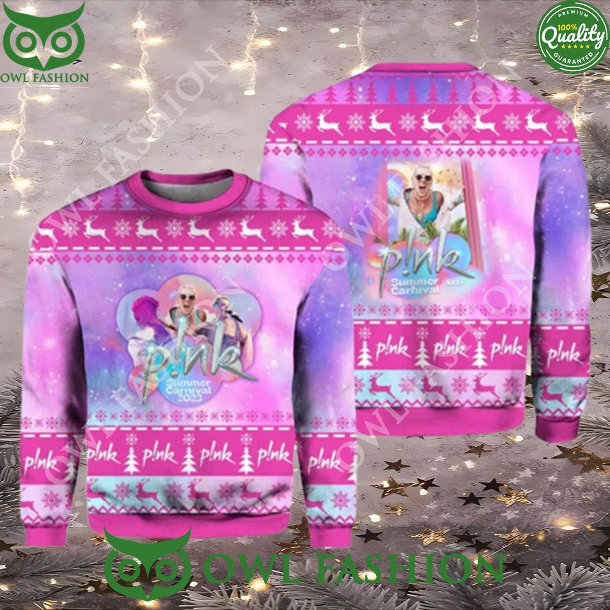 Pink Summer Carnival 2023 Tour Ugly Christmas Sweater - Adult & Kids T-Shirts, Sweatshirts & Hoodies apparel design preview 1