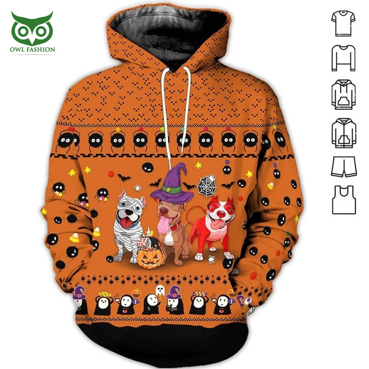 Pitbull Halloween Dog Breeds Gift 3D - Adult & Kids T-Shirts, Sweatshirts & Hoodies apparel design preview 1
