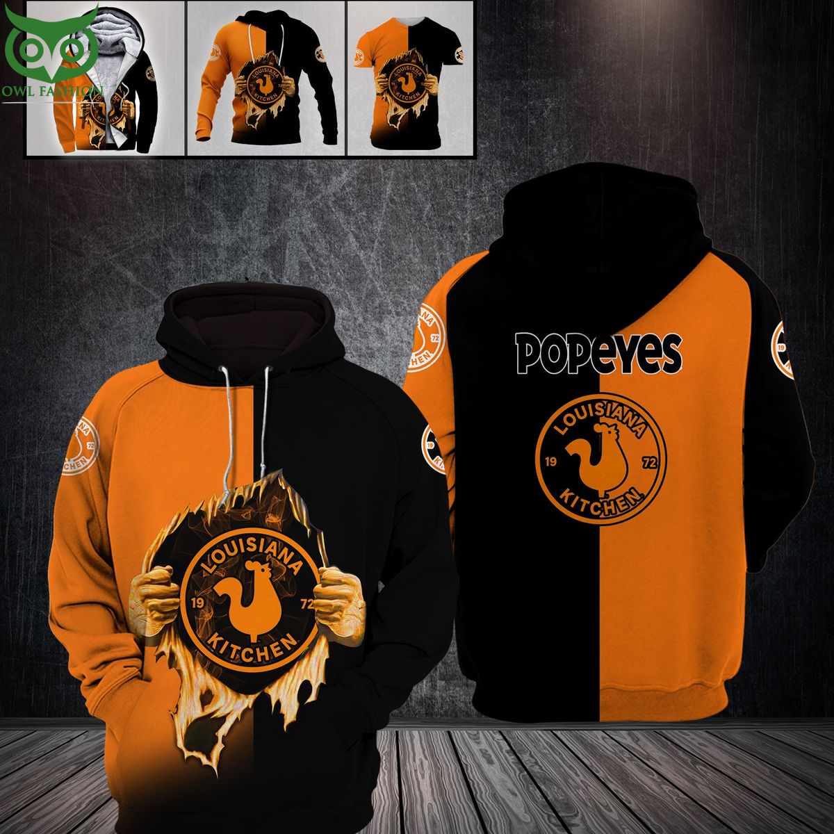 Popeyes Orange Black 3D - Adult & Kids T-Shirts, Sweatshirts & Hoodies apparel design preview 1