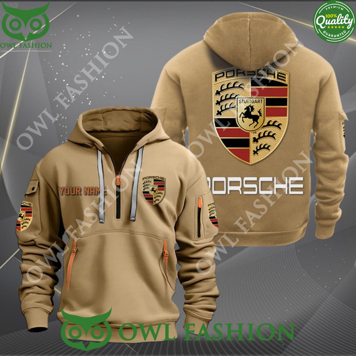 Porsche Car Brand Customized 2D Half Zipper - Adult & Kids T-Shirts, Sweatshirts & Hoodies apparel design preview 1