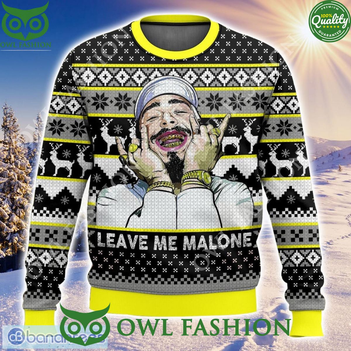 Post Malone Leave Me 3D Christmas Sweater Ugly Jumper - Adult & Kids T-Shirts, Sweatshirts & Hoodies apparel design preview 1