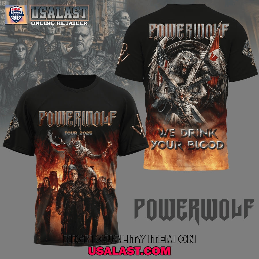 Powerwolf Tour 2025 We Drink Your Blood 3D - Adult & Kids T-Shirts, Sweatshirts & Hoodies apparel design preview 1