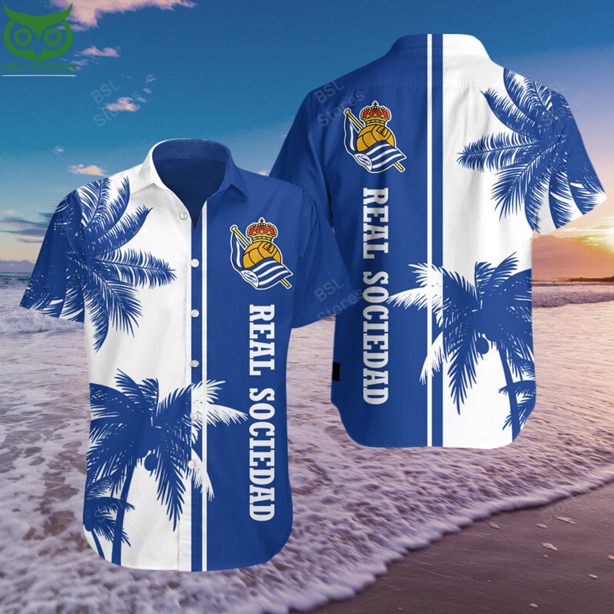 Premium Real Sociedad UEFA LaLiga Hawaiian Short - Adult & Kids T-Shirts, Sweatshirts & Hoodies apparel design preview 1