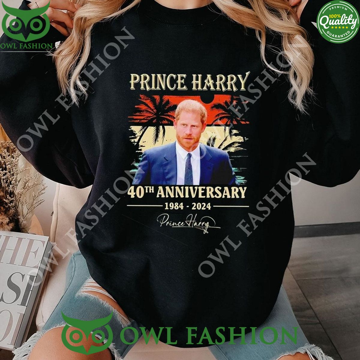 Prince Harry 40th Anniversary 1984 2024 Signature 2D - Adult & Kids T-Shirts, Sweatshirts & Hoodies apparel design preview 1
