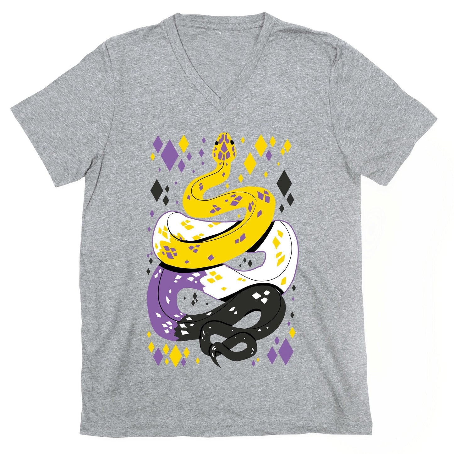 Pride Snakes: Non-binary V-Neck - Adult & Kids T-Shirts, Sweatshirts & Hoodies apparel design preview 1