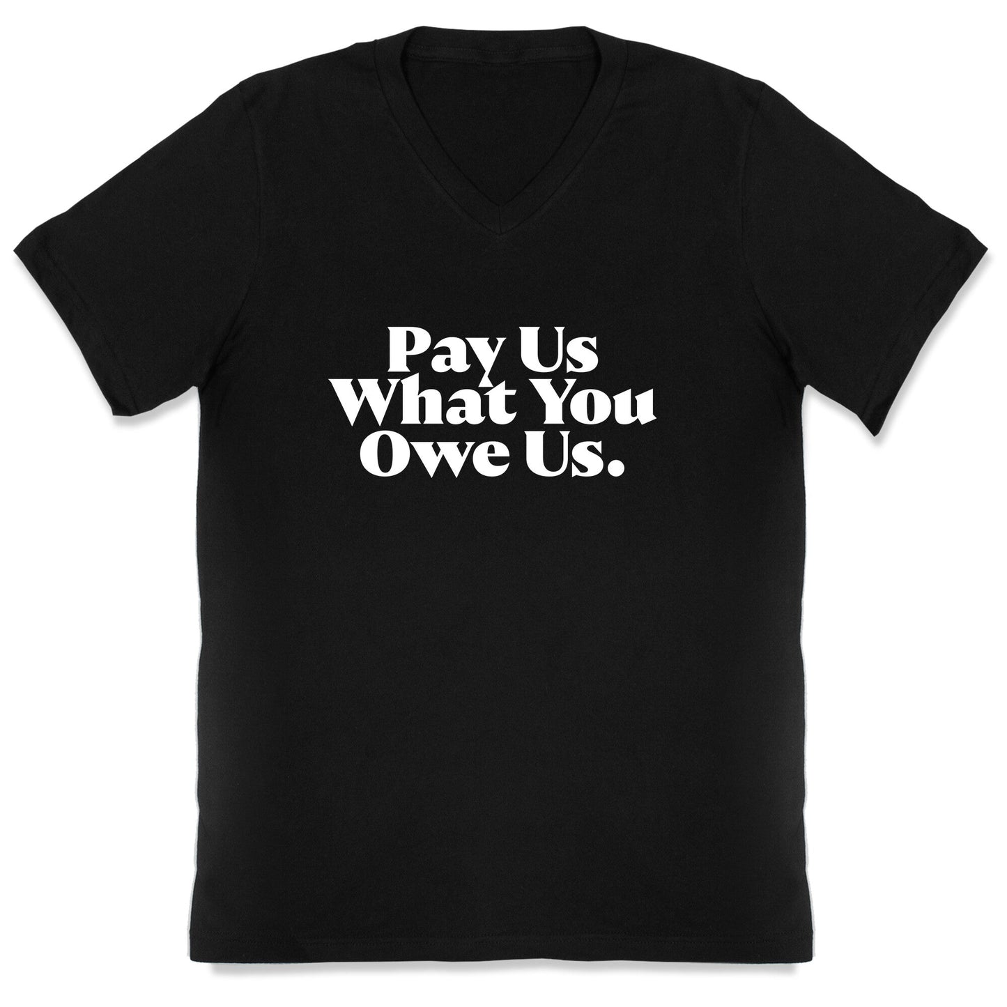 Pay Us What You Owe V-Neck - Adult & Kids T-Shirts, Sweatshirts & Hoodies apparel design preview 1