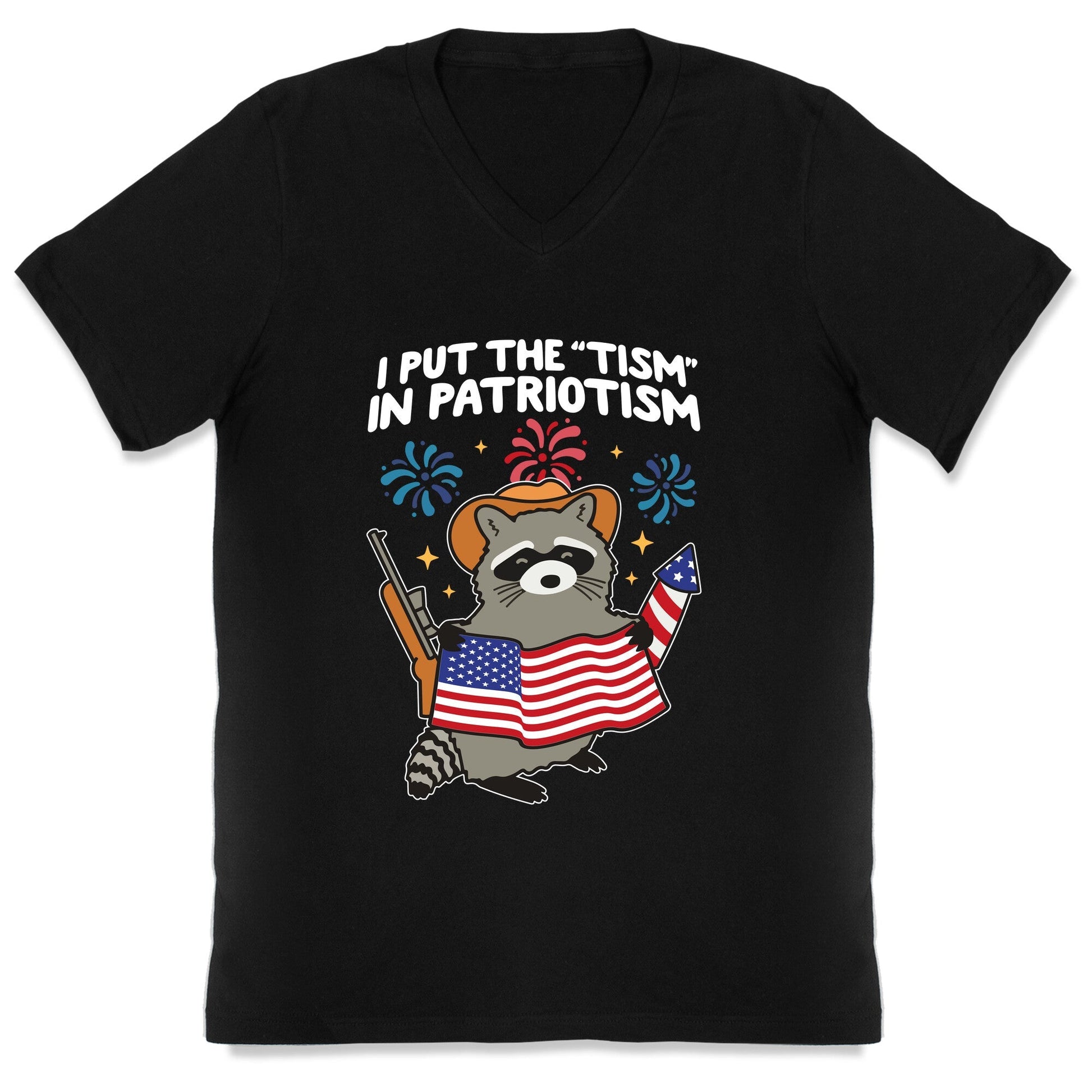 Tism In Patriotism Racoon V-Neck - Adult & Kids T-Shirts, Sweatshirts & Hoodies apparel design preview 1