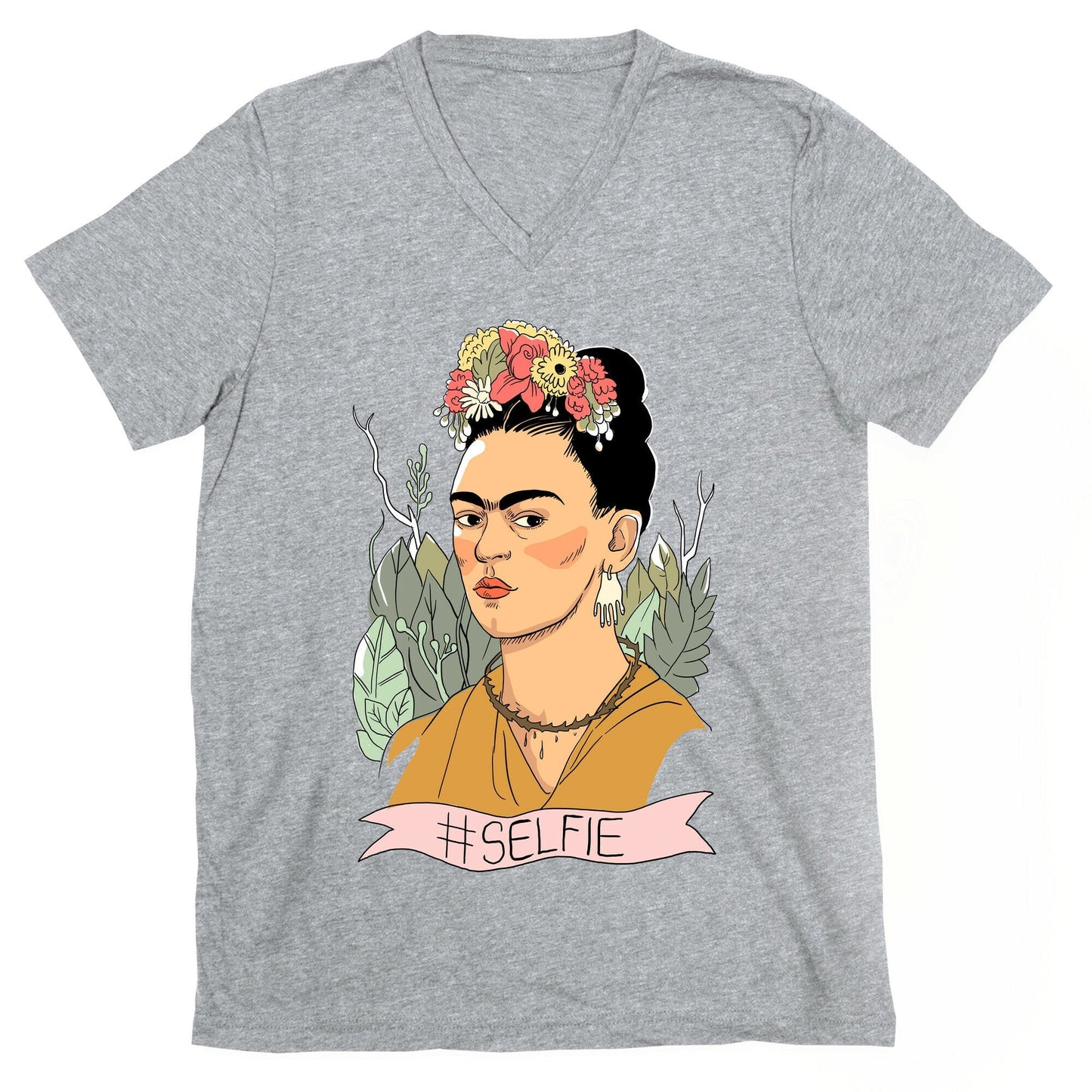 Frida #Selfie V-Neck - Adult & Kids T-Shirts, Sweatshirts & Hoodies apparel design preview 1