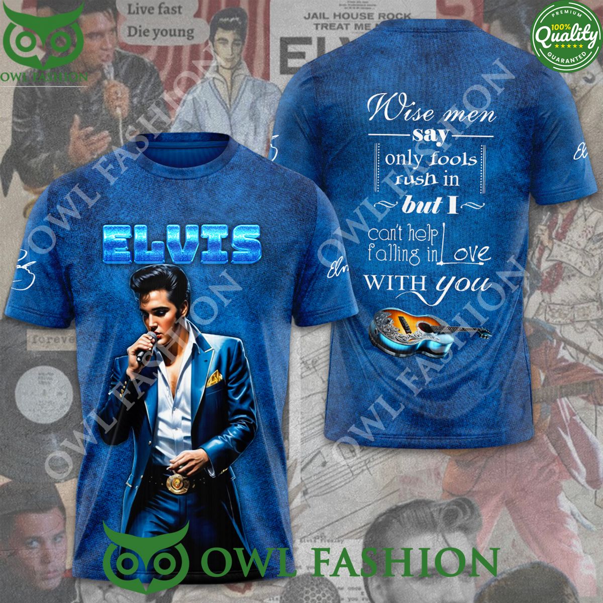 Elvis Presley Can't Help Falling in Love Blue 3D - Adult & Kids T-Shirts, Sweatshirts & Hoodies apparel design preview 1