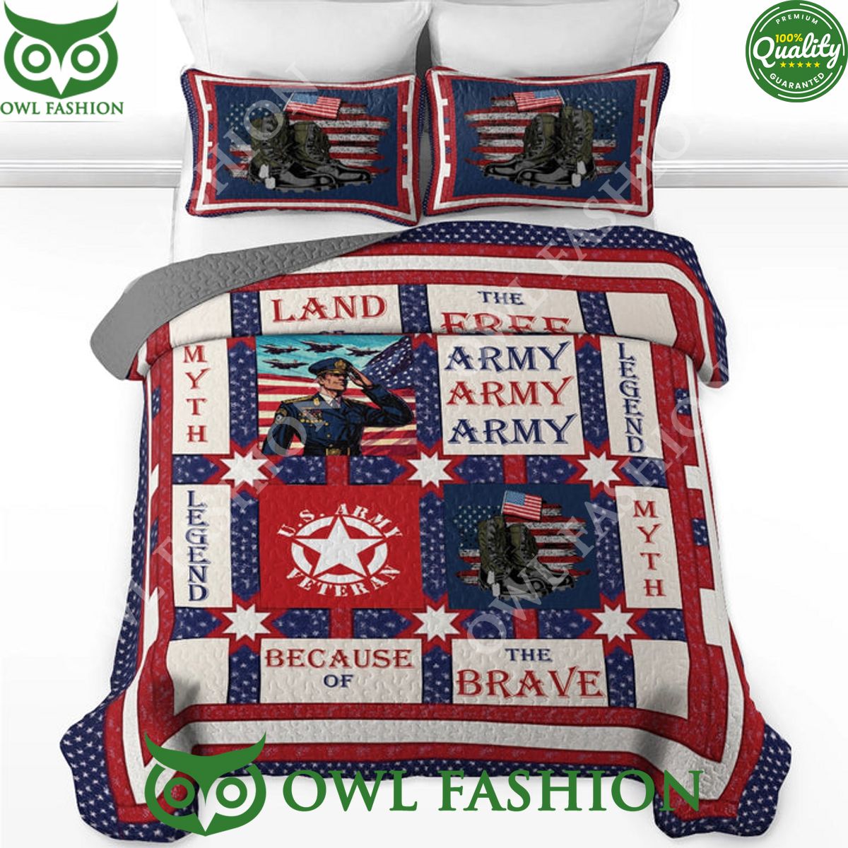 Myth All Season Veteran Home Of The Brave Army Quilt - Adult & Kids T-Shirts, Sweatshirts & Hoodies apparel design preview 1