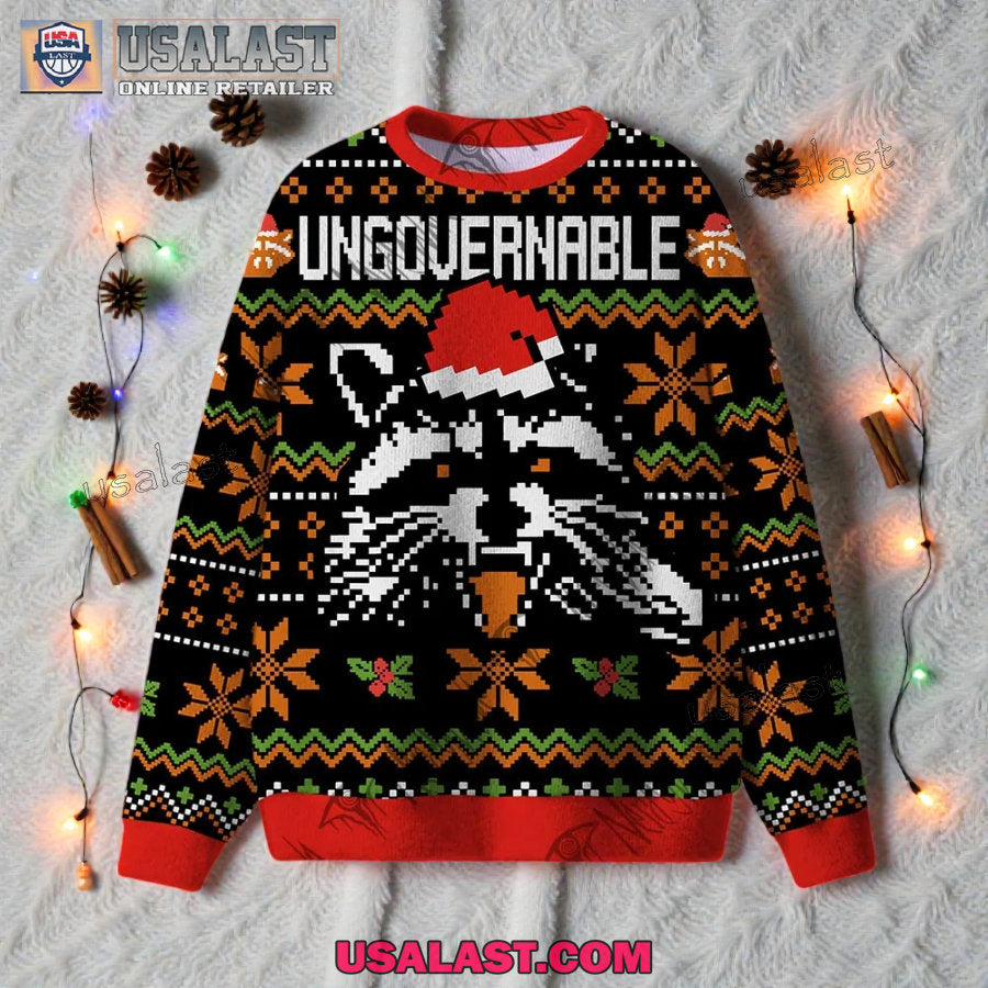 Raccoon Ungovernable Ugly Christmas Sweater - Adult & Kids T-Shirts, Sweatshirts & Hoodies apparel design preview 1