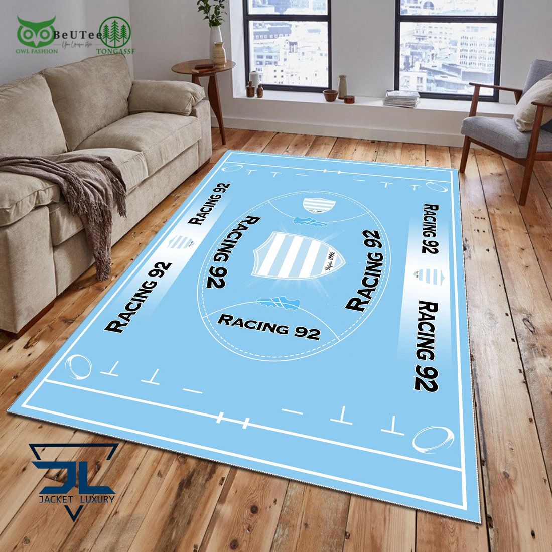 Racing 92 French Rugby Carpet Rug - Adult & Kids T-Shirts, Sweatshirts & Hoodies apparel design preview 1
