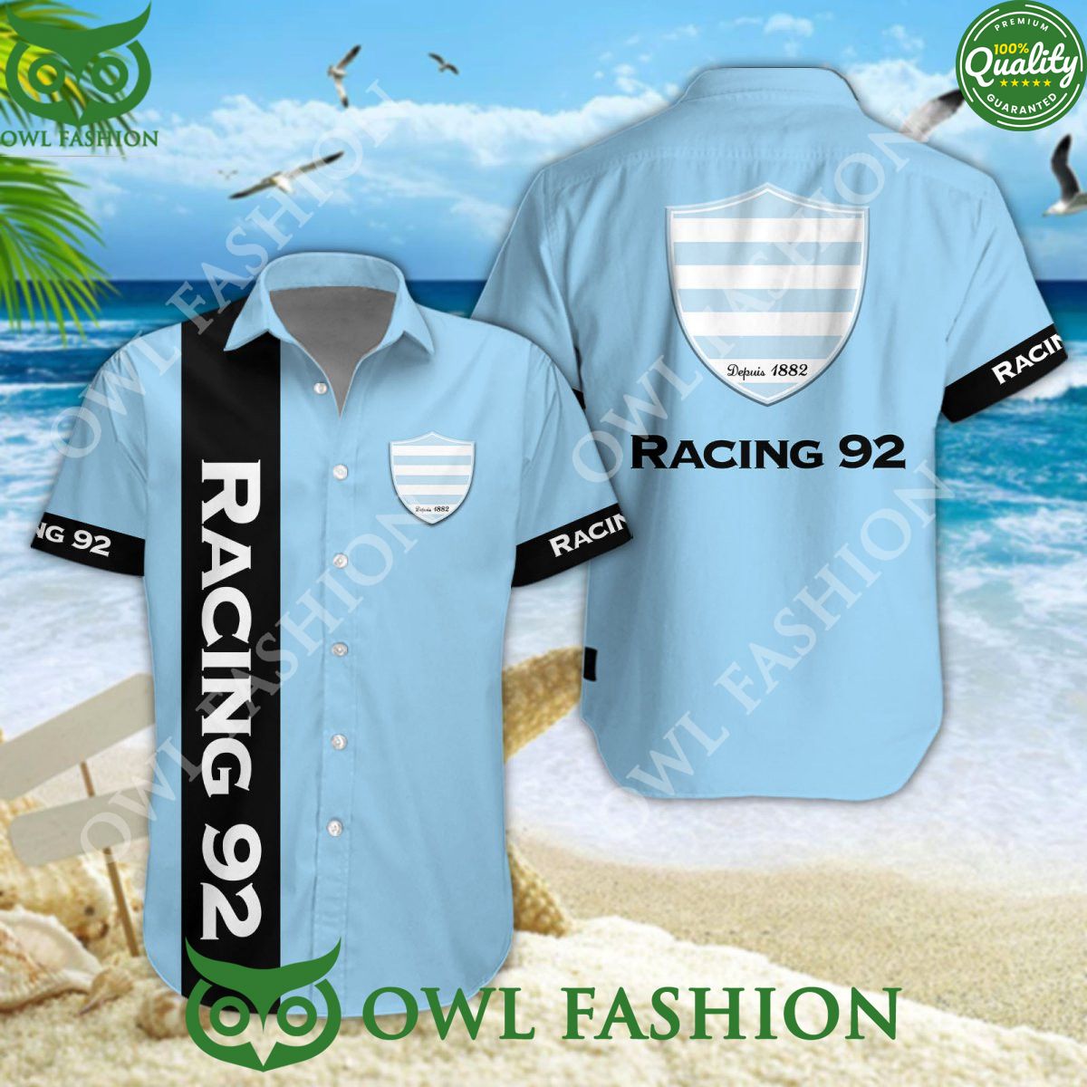 Racing 92 Rugby France Champion Top 14 Hawaiian - Adult & Kids T-Shirts, Sweatshirts & Hoodies apparel design preview 1