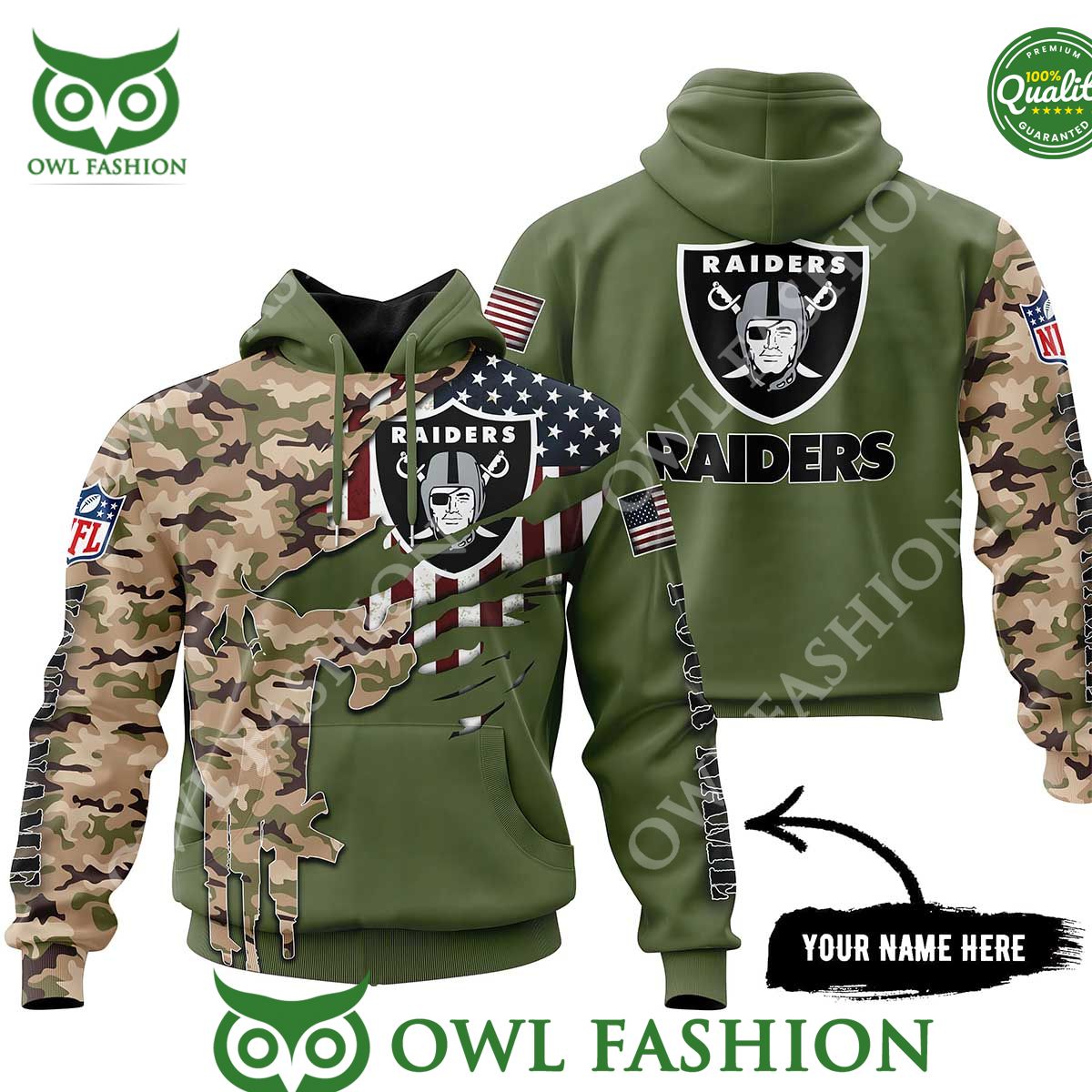 Raiders Personalized Veterans Camo Printed - Adult & Kids T-Shirts, Sweatshirts & Hoodies apparel design preview 1