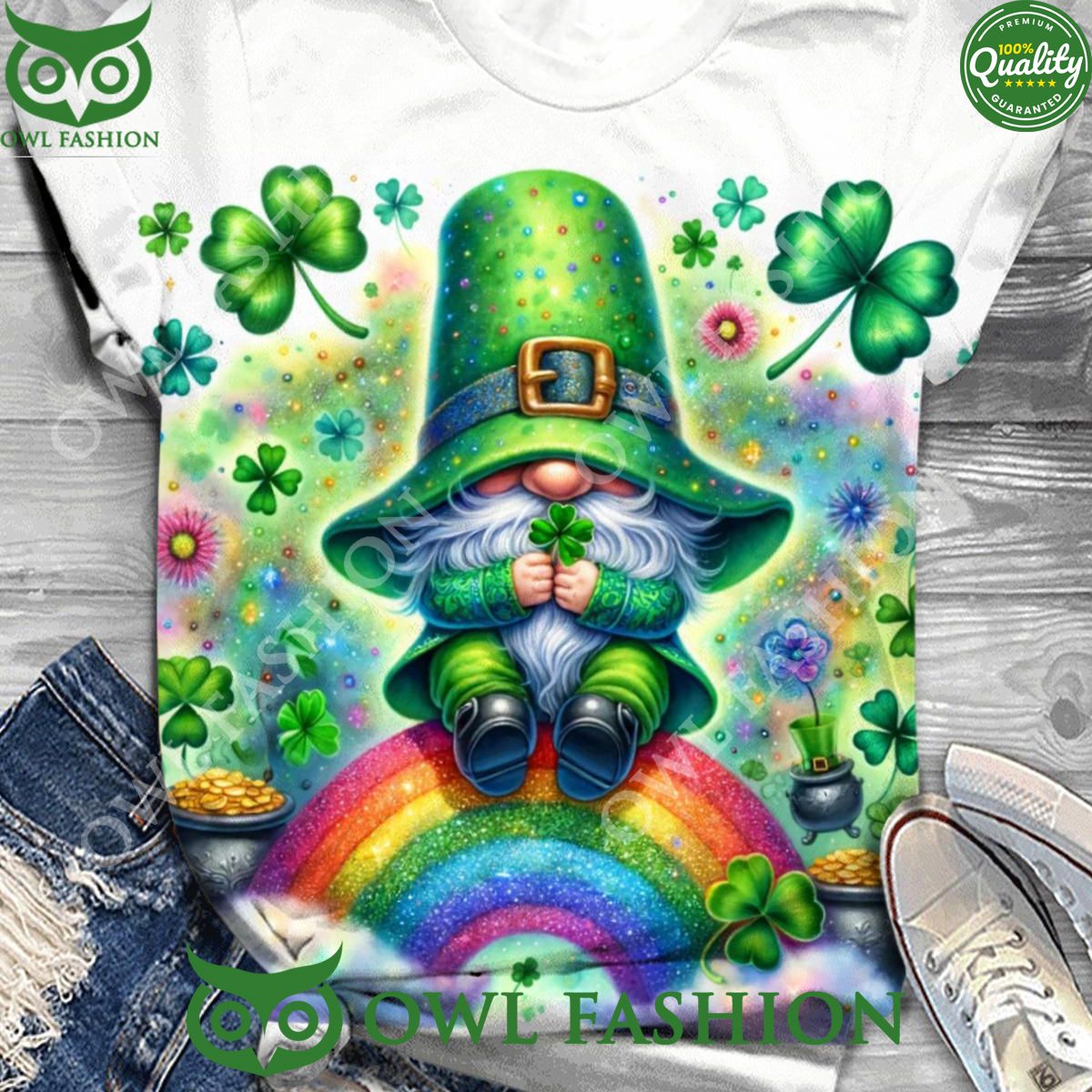 Rainbow Lucky Clover Gnome St Patricks - Adult & Kids T-Shirts, Sweatshirts & Hoodies apparel design preview 1