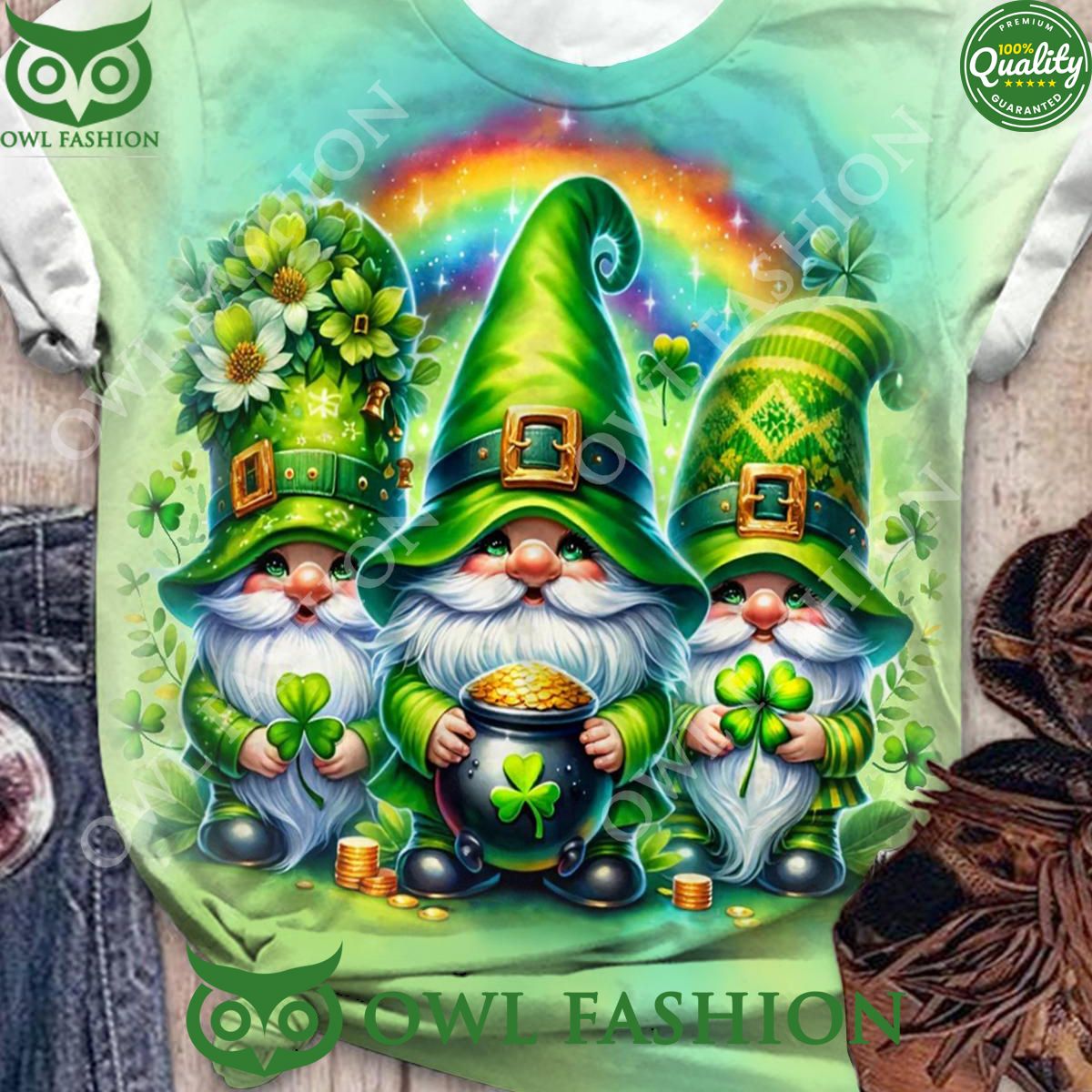 Rainbow Shamrock Gnomes St Patricks - Adult & Kids T-Shirts, Sweatshirts & Hoodies apparel design preview 1