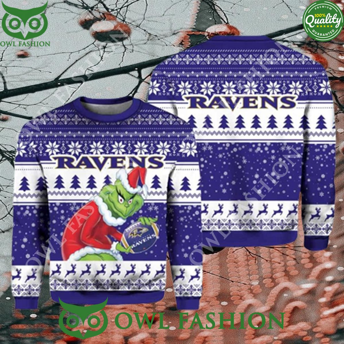 Ravens NCAA Grinch Premium Ugly Christmas Sweater - Adult & Kids T-Shirts, Sweatshirts & Hoodies apparel design preview 1