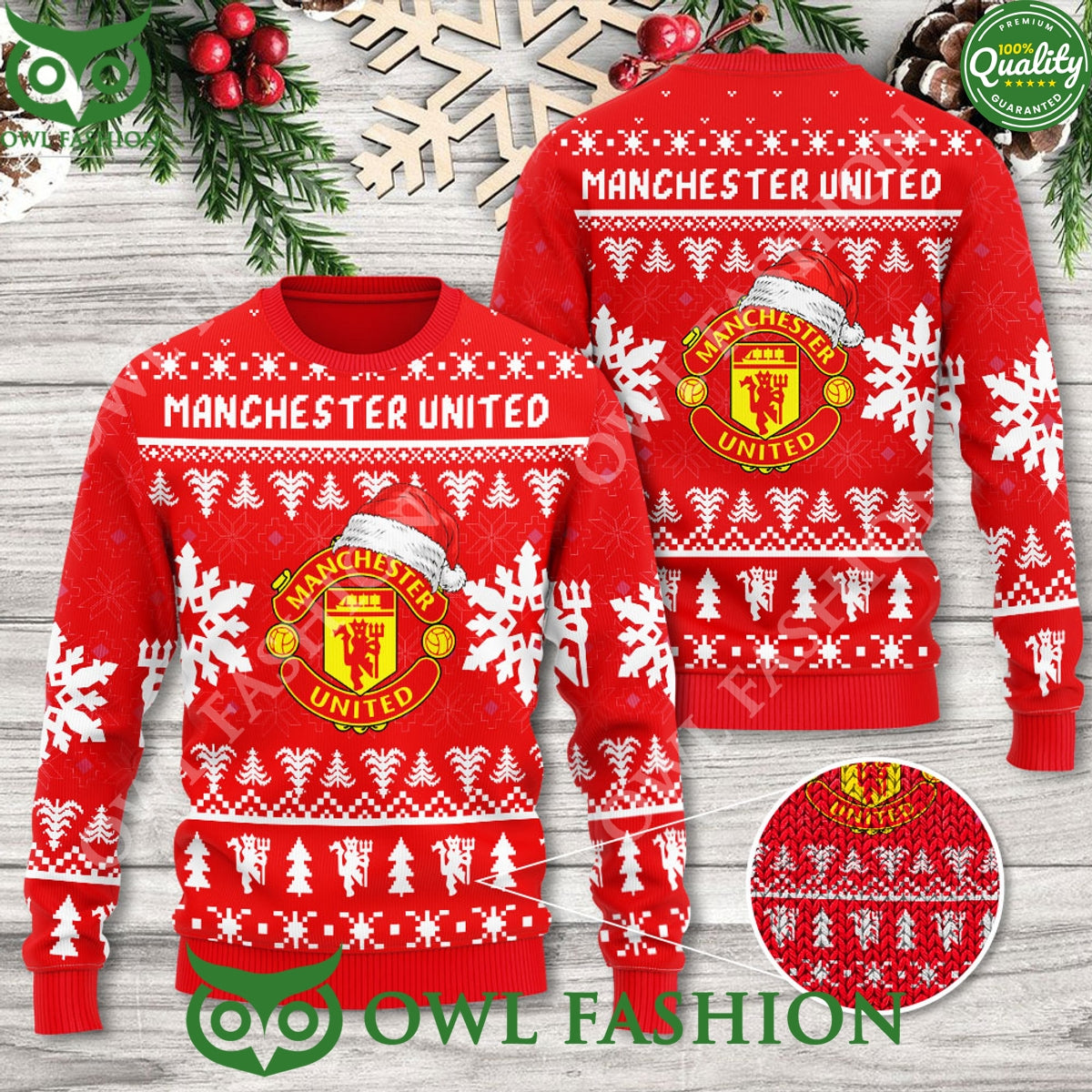 Manchester United Premier League Red Xmas 3D Ugly - Adult & Kids T-Shirts, Sweatshirts & Hoodies apparel design preview 1