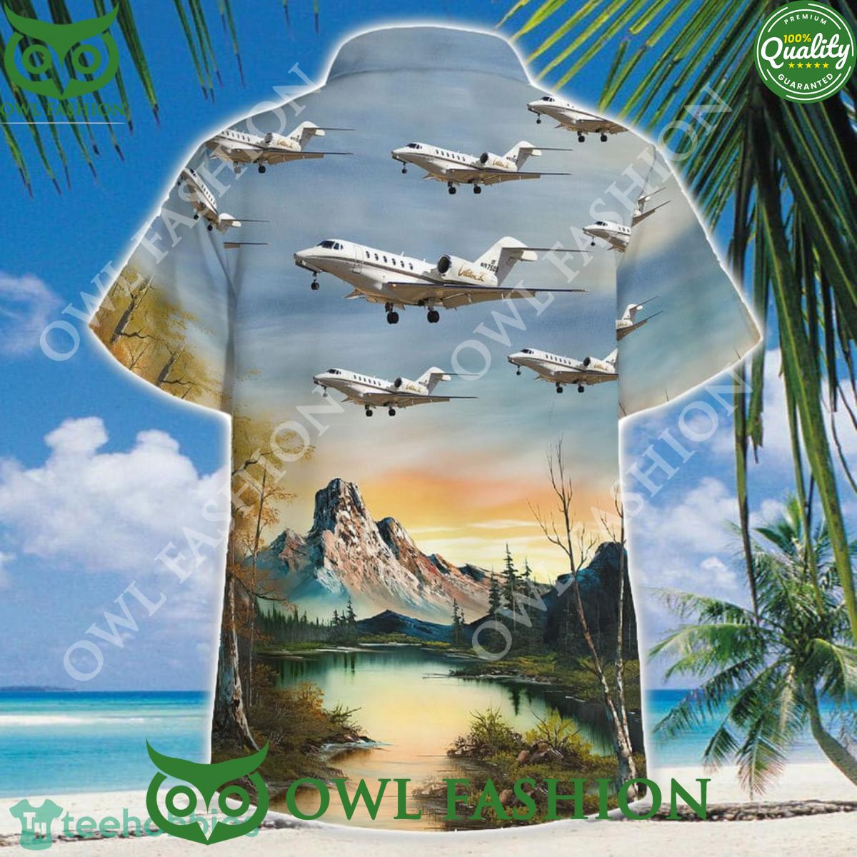 Cessna Citation X Landscape Summer 3D Hawaiian Design - Adult & Kids T-Shirts, Sweatshirts & Hoodies apparel design preview 1