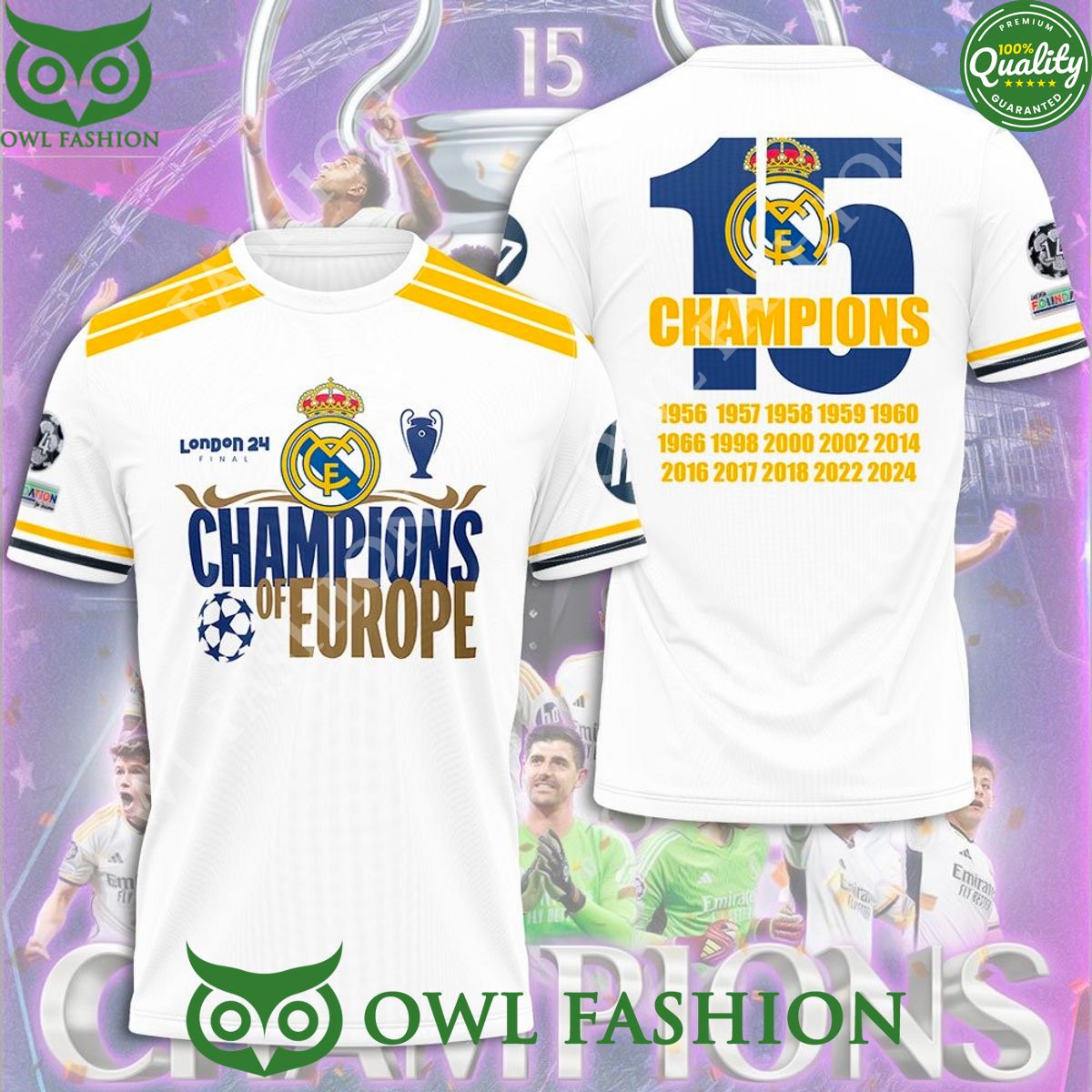 Real Madrid 15 Champions London 24 Champion League - Adult & Kids T-Shirts, Sweatshirts & Hoodies apparel design preview 1