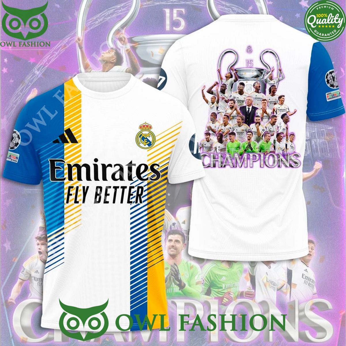 Real Madrid Emirates Fly Better Champion 2024 3D - Adult & Kids T-Shirts, Sweatshirts & Hoodies apparel design preview 1