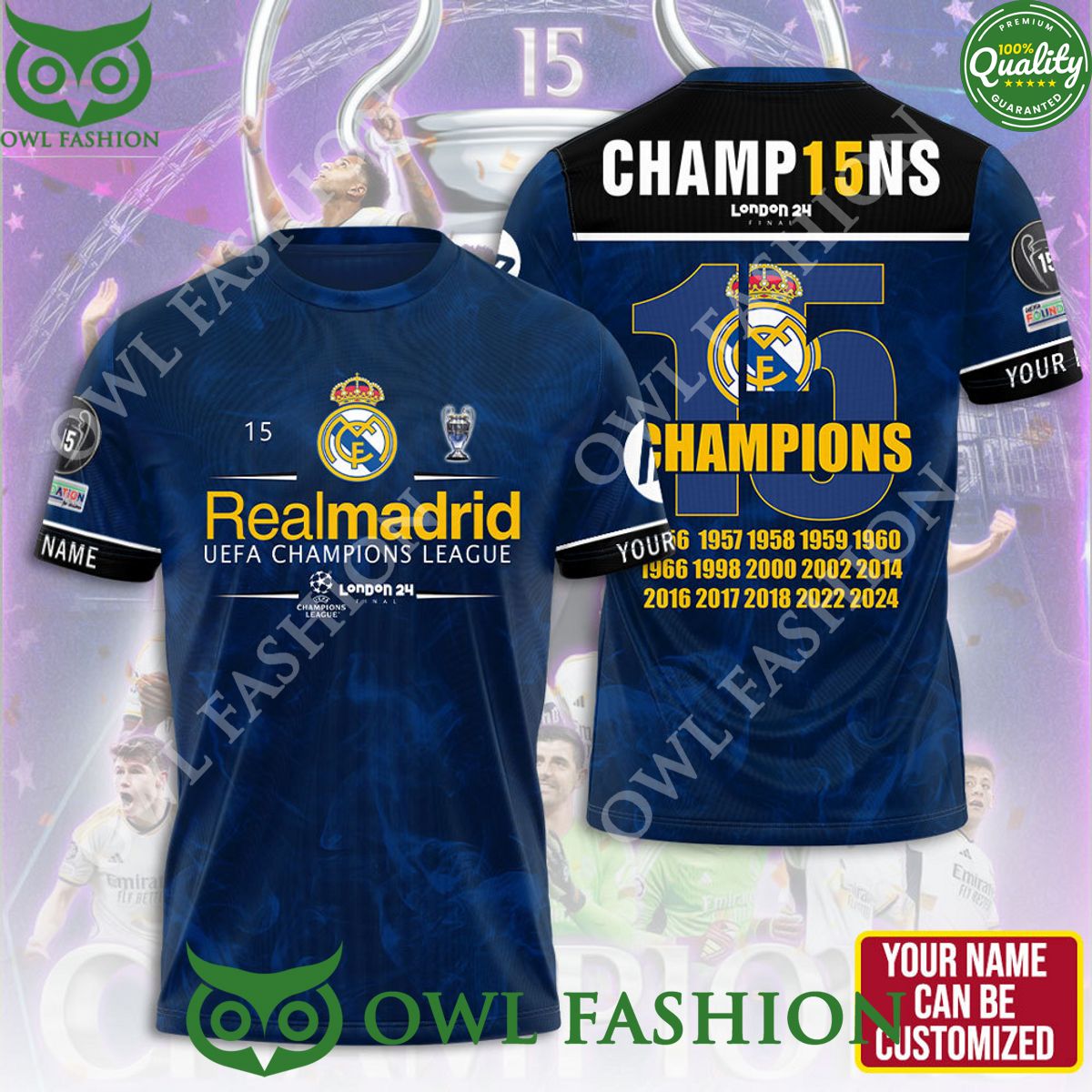 Real Madrid Europe Champions Customized 3D - Adult & Kids T-Shirts, Sweatshirts & Hoodies apparel design preview 1
