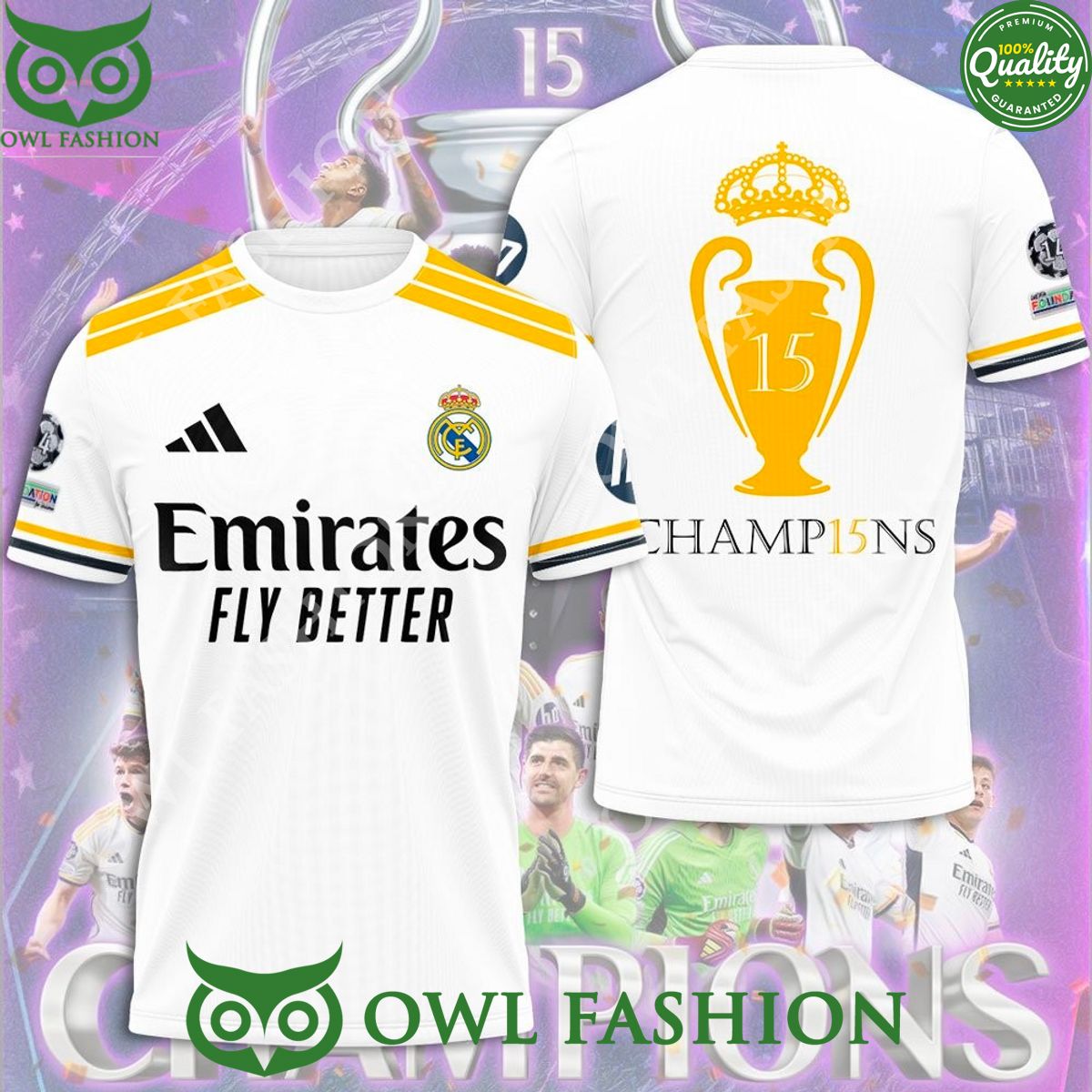 Real Madrid White Champion Cup Limited Premium 3D - Adult & Kids T-Shirts, Sweatshirts & Hoodies apparel design preview 1