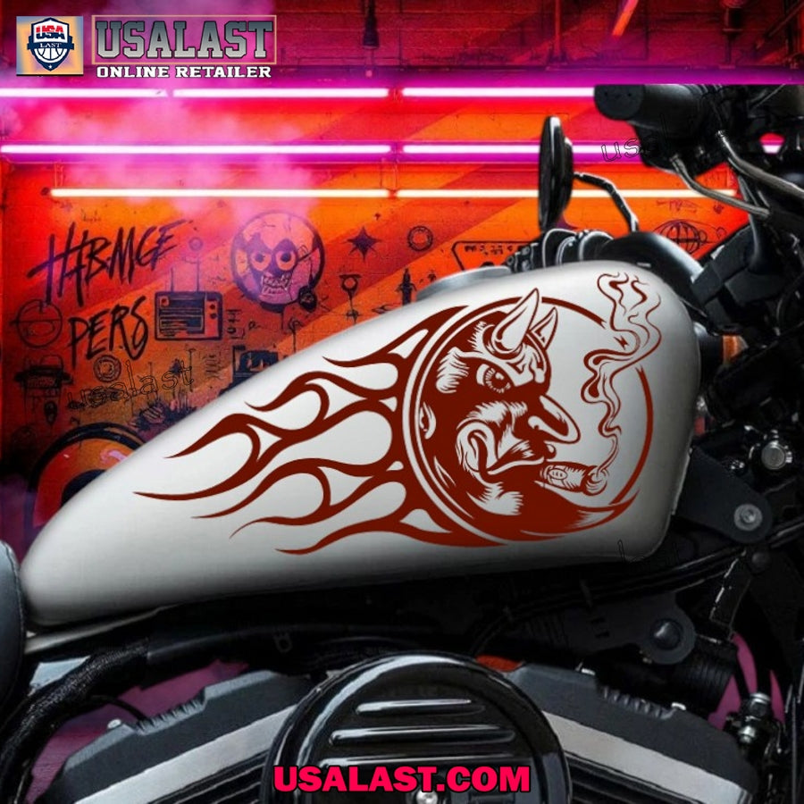Red Devil And Flame Motorcycle Custom Text Decal - Adult & Kids T-Shirts, Sweatshirts & Hoodies apparel design preview 1