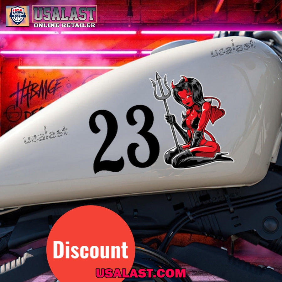 Red Devil Girl Motorcycle Custom Text Decal - Adult & Kids T-Shirts, Sweatshirts & Hoodies apparel design preview 1
