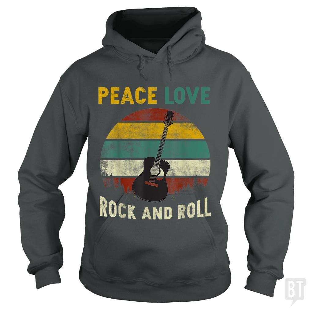 Peace Love Rock And Roll Guitar Retro Vintage - Adult & Kids T-Shirts, Sweatshirts & Hoodies apparel design preview 1