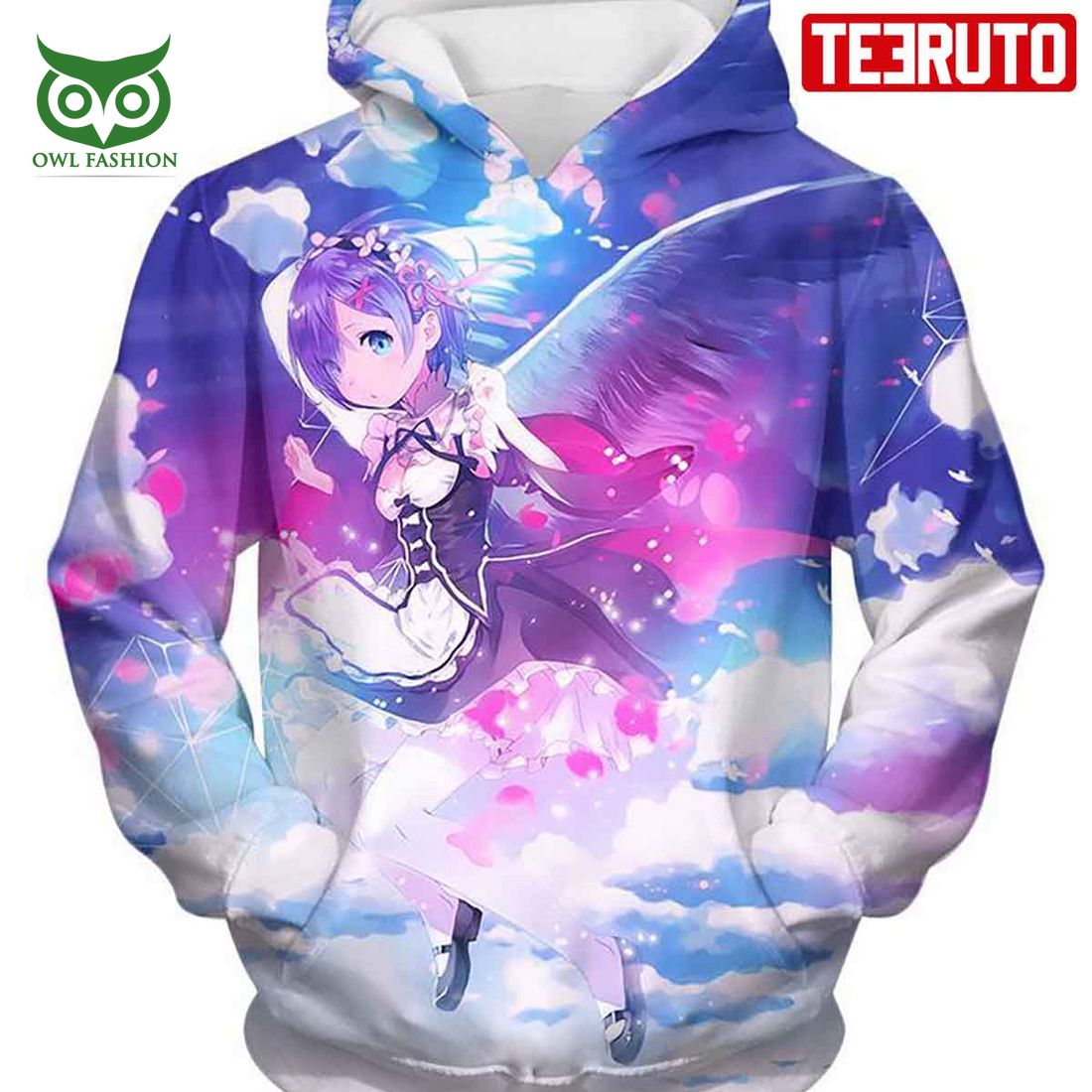 Rezero Cute Blue Hair Flying Anime Maid Rem Action HD - Adult & Kids T-Shirts, Sweatshirts & Hoodies apparel design preview 1