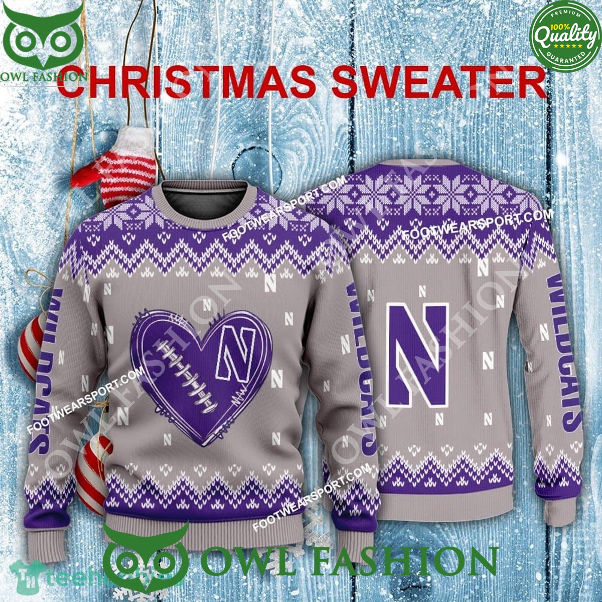 Logo Pattern Heart Football Northwestern Wildcats - Adult & Kids T-Shirts, Sweatshirts & Hoodies apparel design preview 1