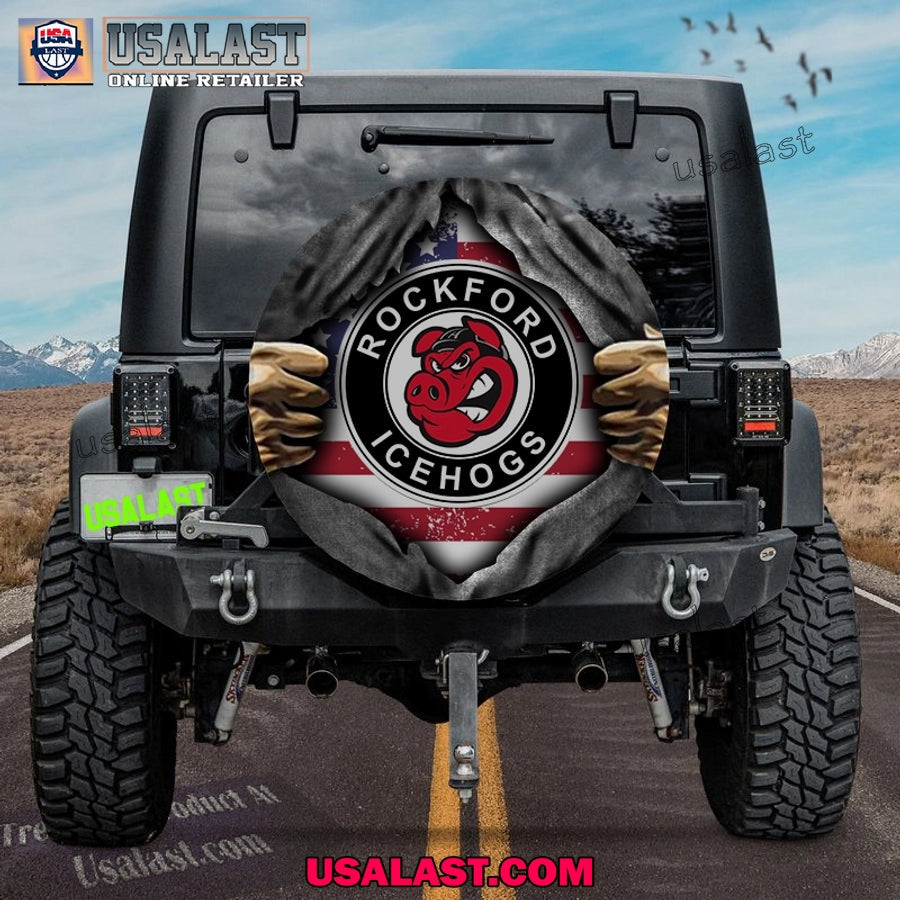 Rockford IceHogs AHL American Flag Spare Tire Cover - Adult & Kids T-Shirts, Sweatshirts & Hoodies apparel design preview 1