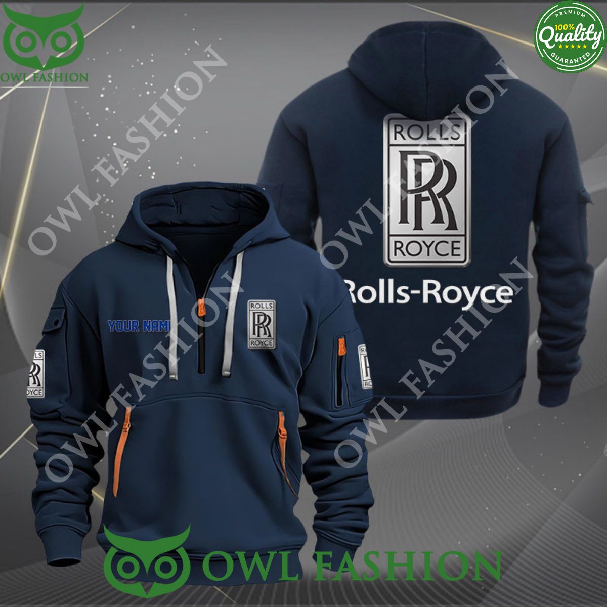 Rolls Royce Brand Logo Personalized 2D Half Zipper - Adult & Kids T-Shirts, Sweatshirts & Hoodies apparel design preview 1