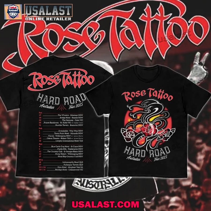 Rose Tattoo Rock Legend Tour Australia 2025 - Adult & Kids T-Shirts, Sweatshirts & Hoodies apparel design preview 1