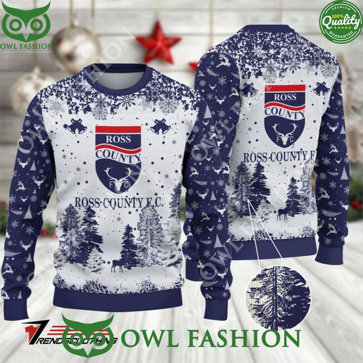 Ross County F.C. SPFL Scottish Snow Fall Pine Ugly - Adult & Kids T-Shirts, Sweatshirts & Hoodies apparel design preview 1