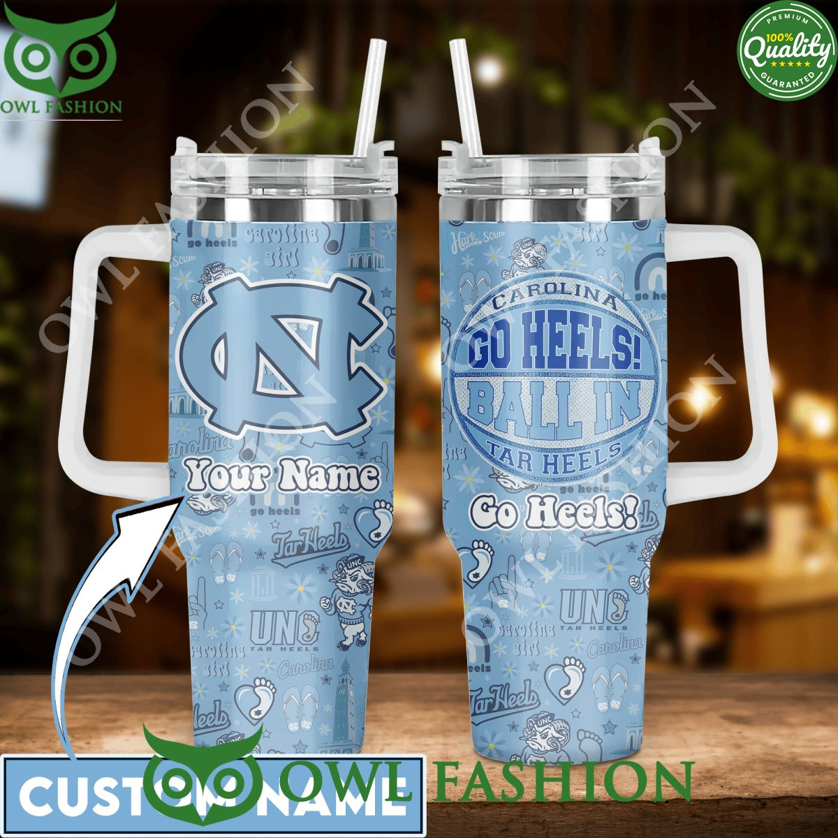 Custom Name UNC Go Heels Ball In Blue Tumbler Cup - Adult & Kids T-Shirts, Sweatshirts & Hoodies apparel design preview 1