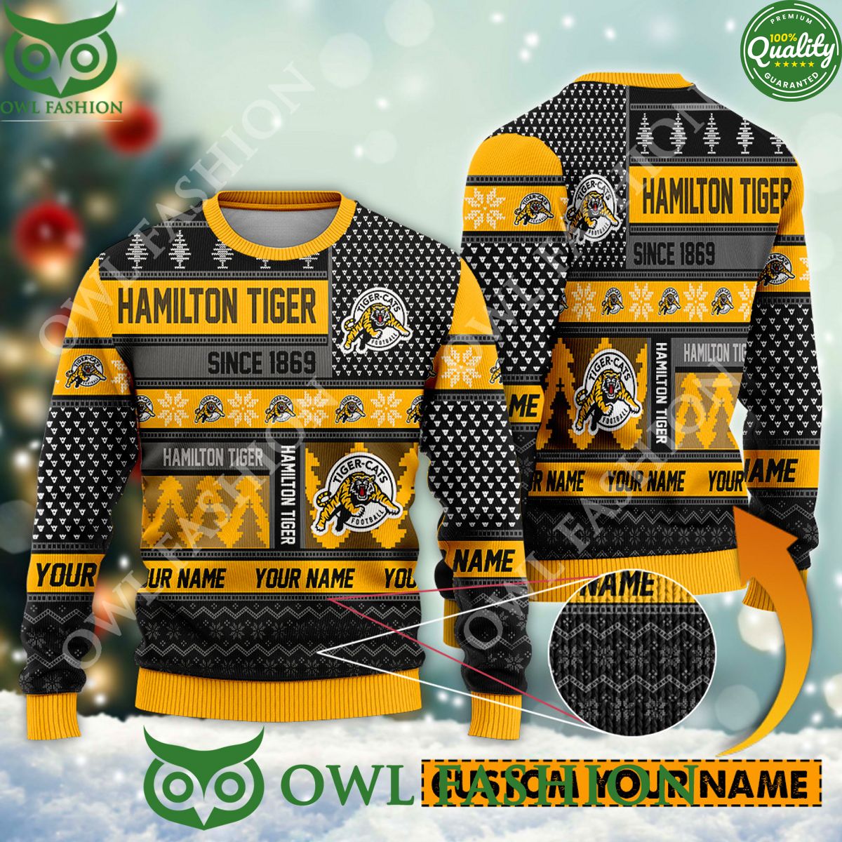 Hamilton Tiger since 1869 Custom name CFL Yellow Ugly - Adult & Kids T-Shirts, Sweatshirts & Hoodies apparel design preview 1