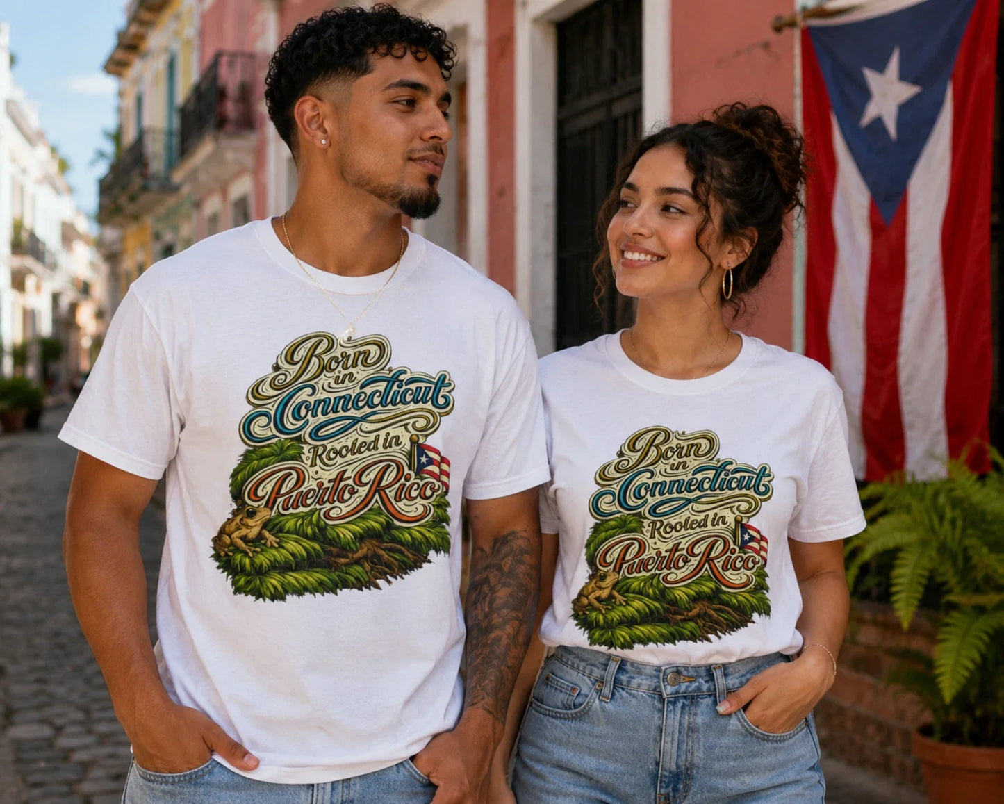 Born in Connecticut Rooted Puerto Rico Rican Boricua - Adult & Kids T-Shirts, Sweatshirts & Hoodies apparel design preview 1