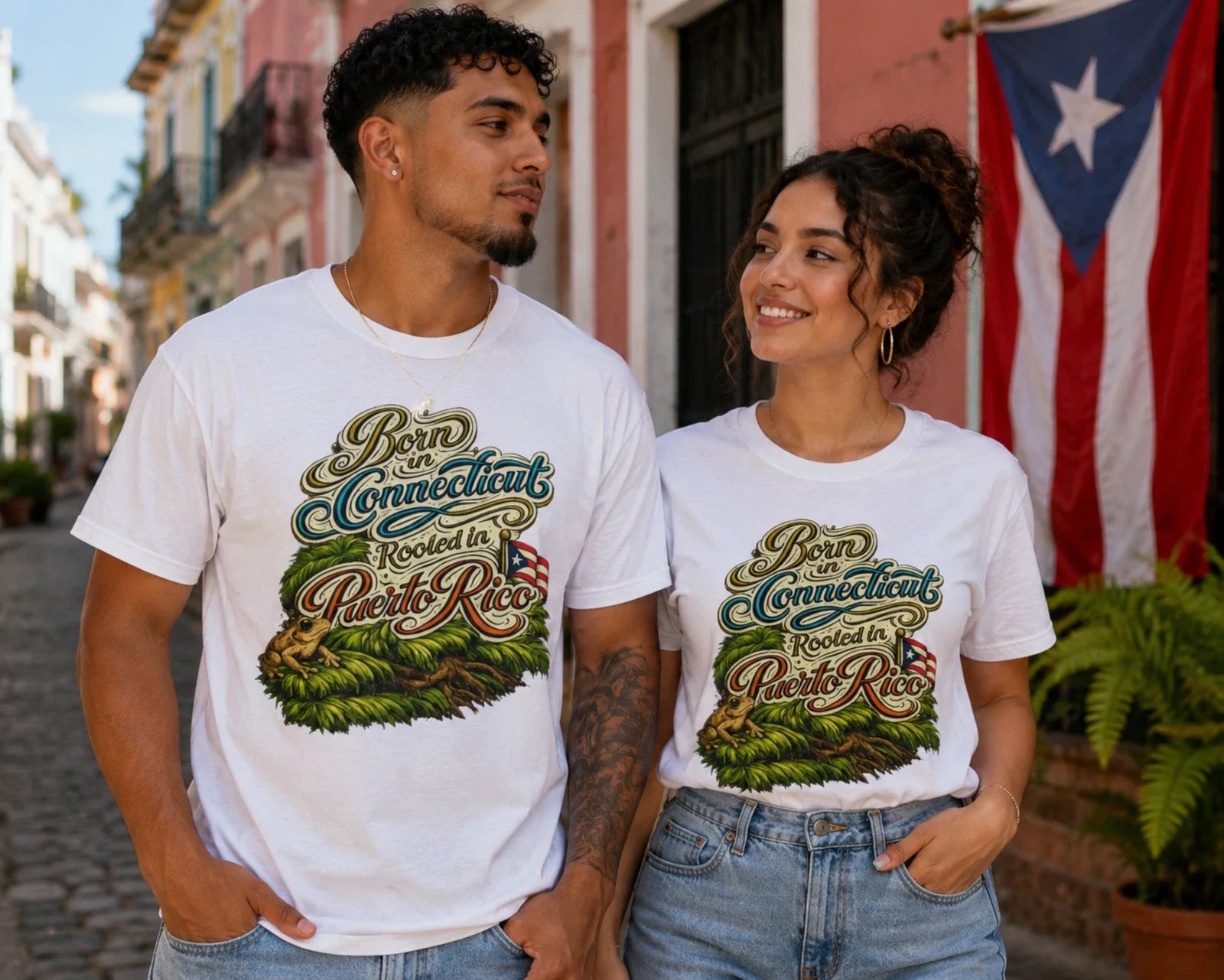 Born in Connecticut Rooted Puerto Rico Rican Boricua - Adult & Kids T-Shirts, Sweatshirts & Hoodies apparel design preview 1