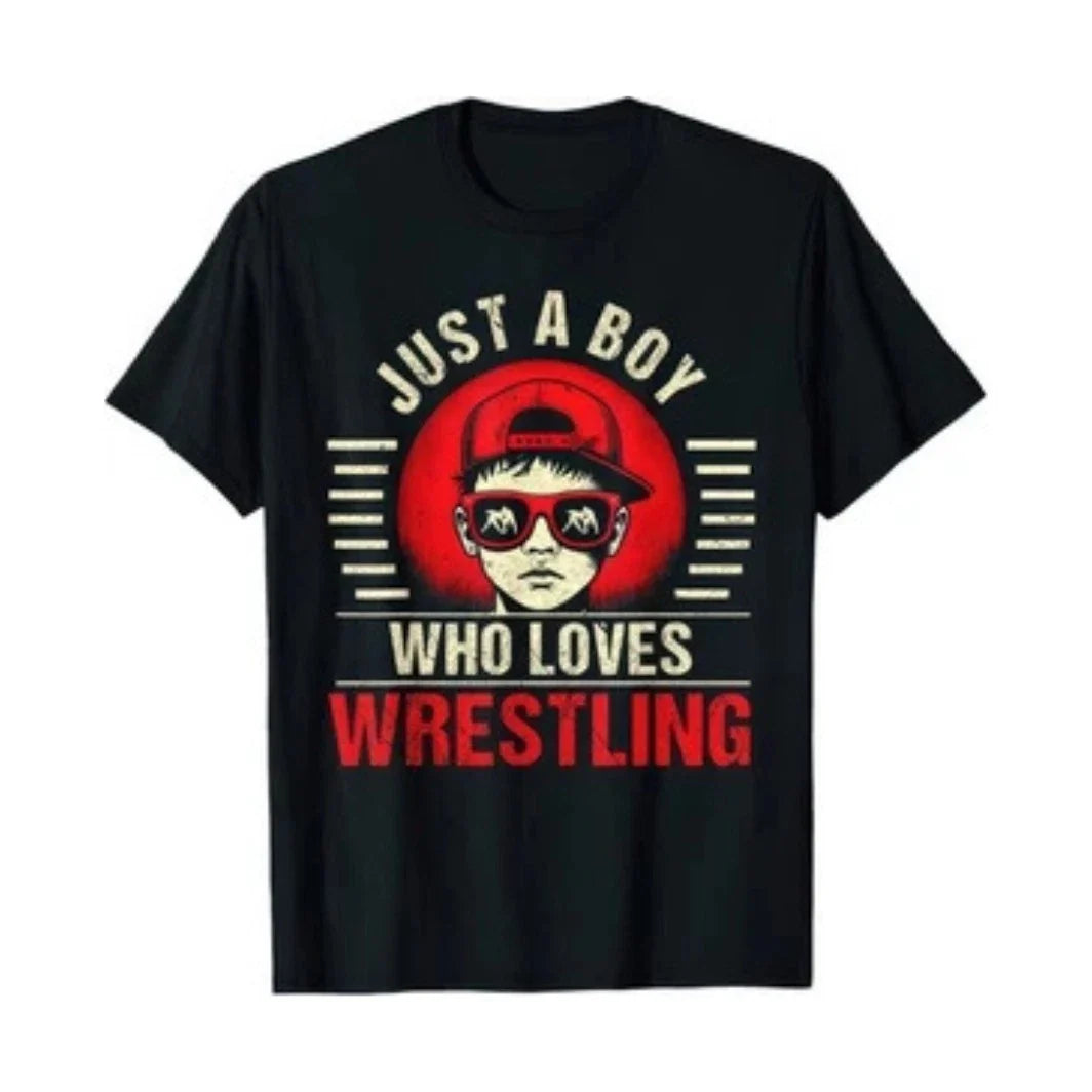 Just A Boy Who Loves Wrestling Funny Graphic Mens - Adult & Kids T-Shirts, Sweatshirts & Hoodies apparel design preview 1