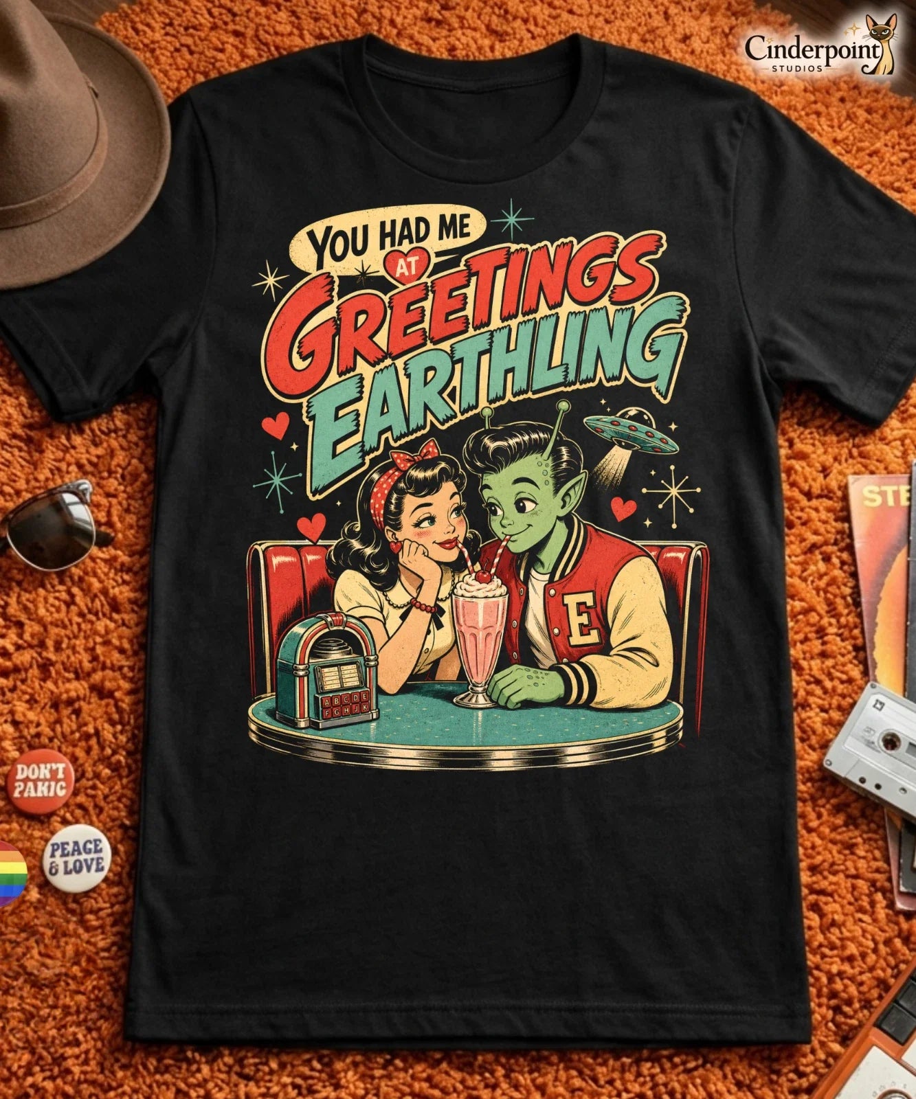 You Had Me At Greetings Earthling Alien Rockabilly - Adult & Kids T-Shirts, Sweatshirts & Hoodies apparel design preview 1
