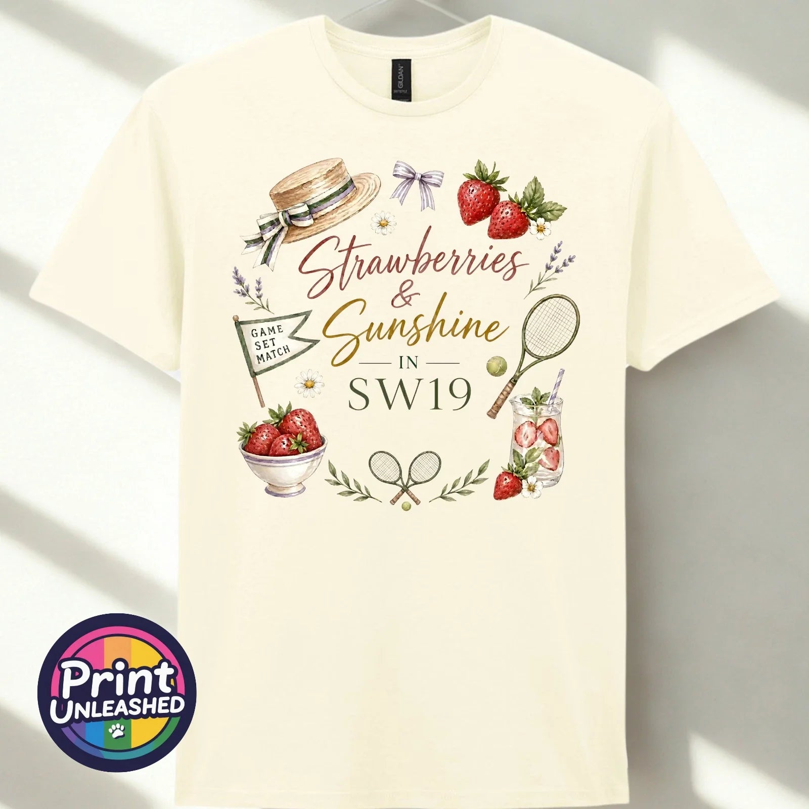 Summer Tennis Strawberries Sunshine In SW19 Gift - Adult & Kids T-Shirts, Sweatshirts & Hoodies apparel design preview 1