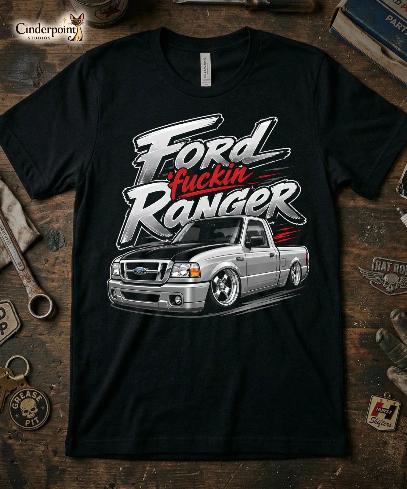 Ford Fuckin Ranger Mini Truck Custom Slammed Lowered - Adult & Kids T-Shirts, Sweatshirts & Hoodies apparel design preview 1