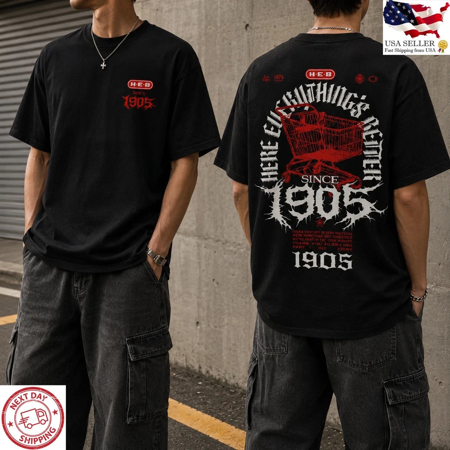 HEB Since 1905 Double Sided Texas Streetwear Graphic - Adult & Kids T-Shirts, Sweatshirts & Hoodies apparel design preview 1